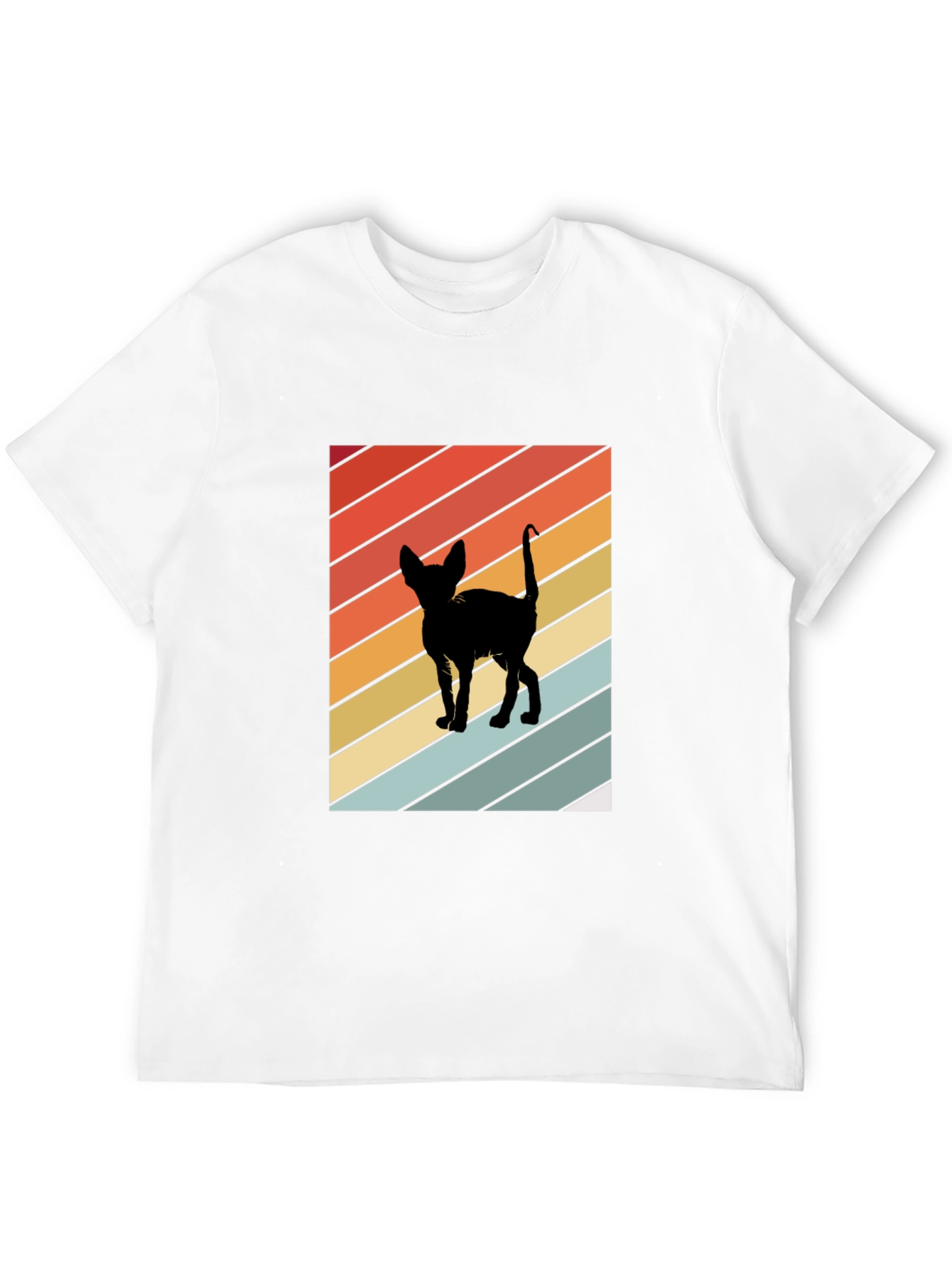 Retro Cat Silhouette Tee - Striped Background