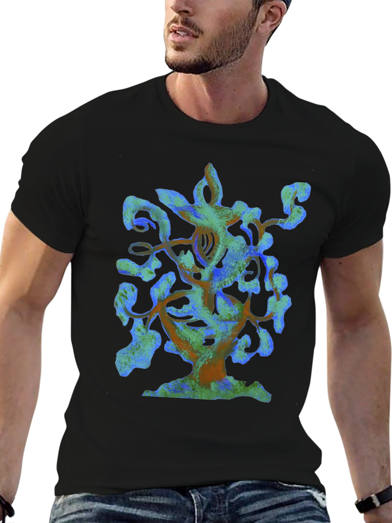 Abstract Tree Graphic Black T-Shirt