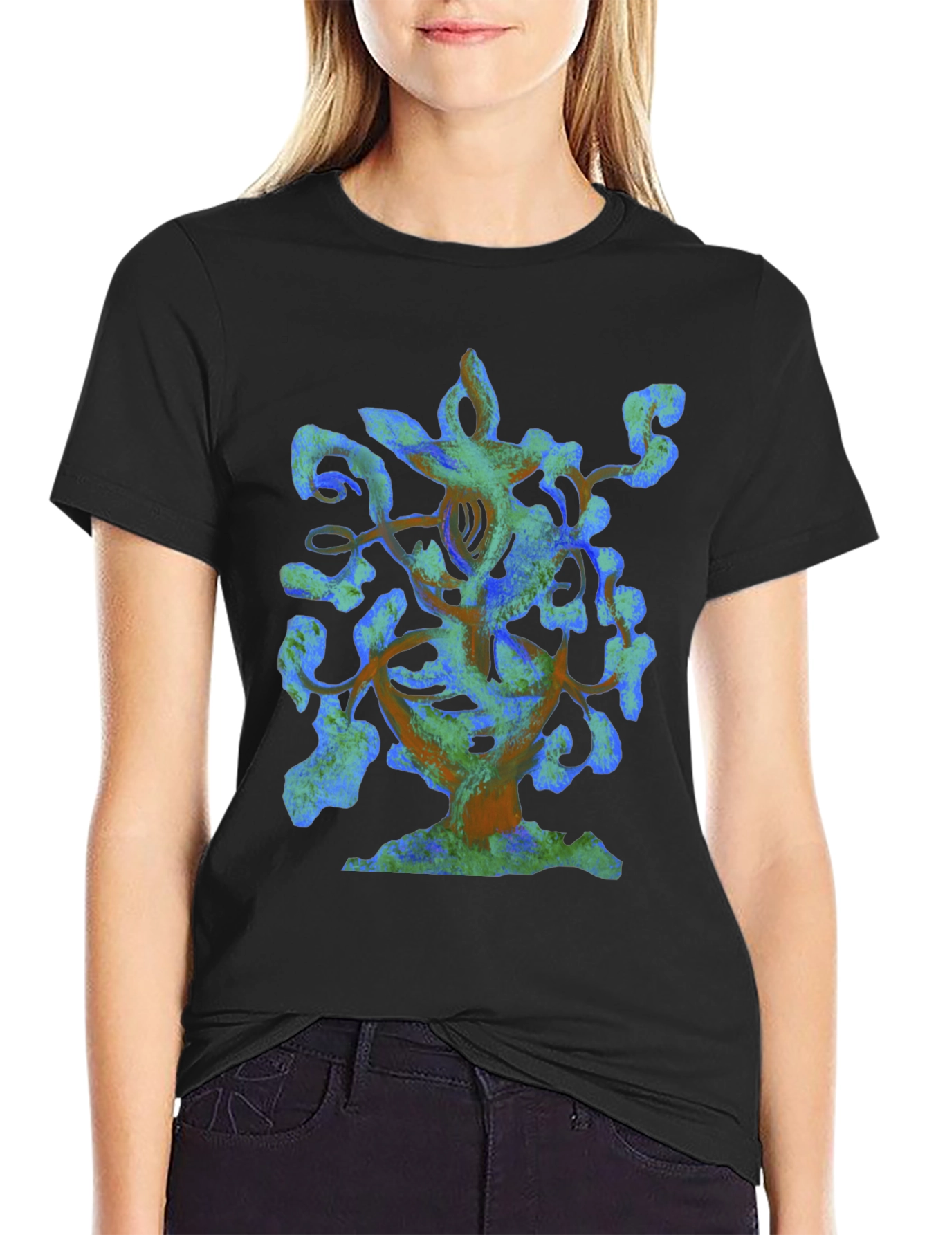 Abstract Tree Graphic Black T-Shirt