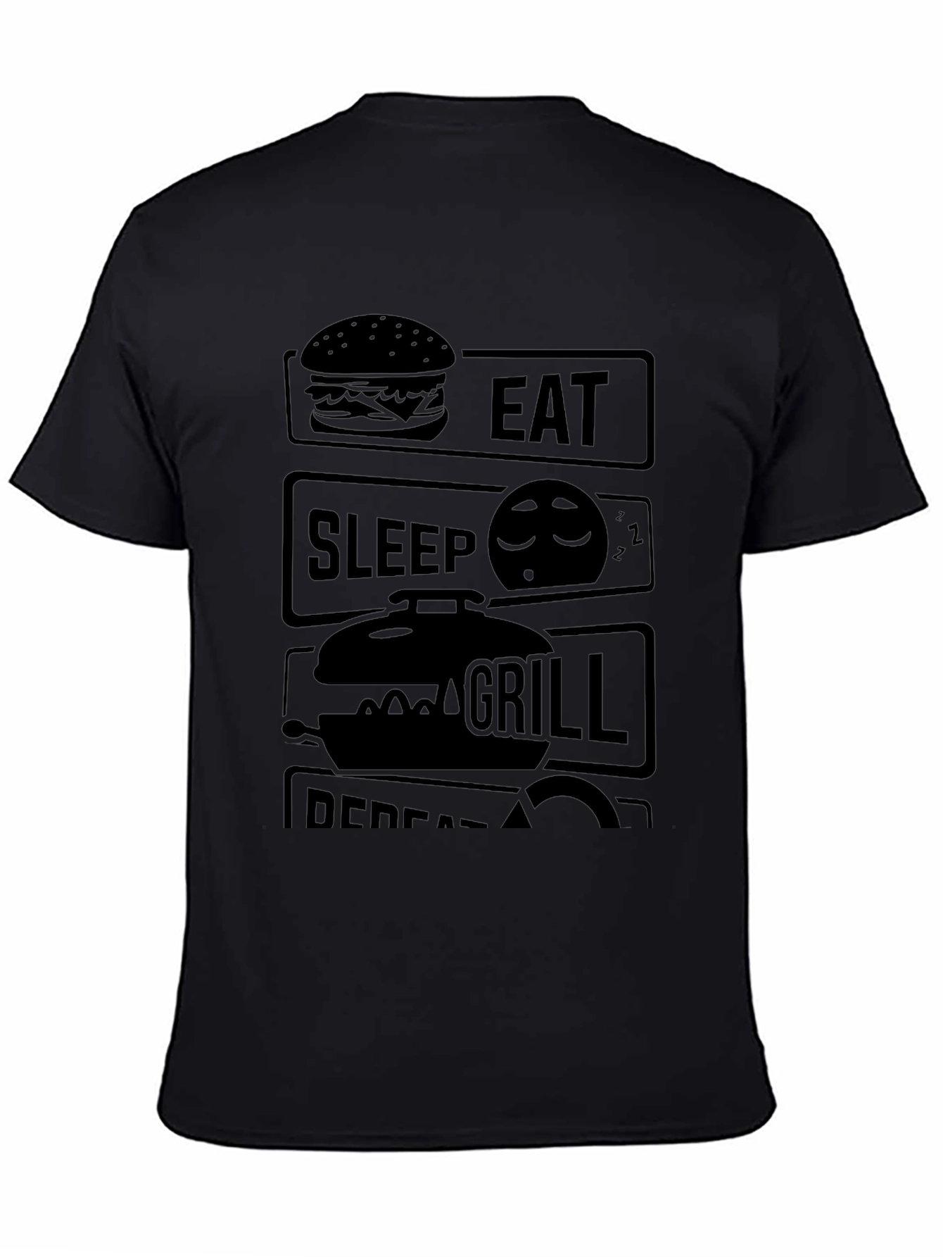 Eat Sleep Grill Repeat Black Graphic T-Shirt