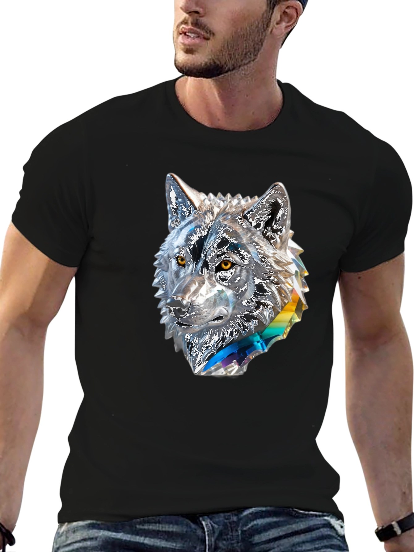 Abstract Wolf Graphic Black T-Shirt