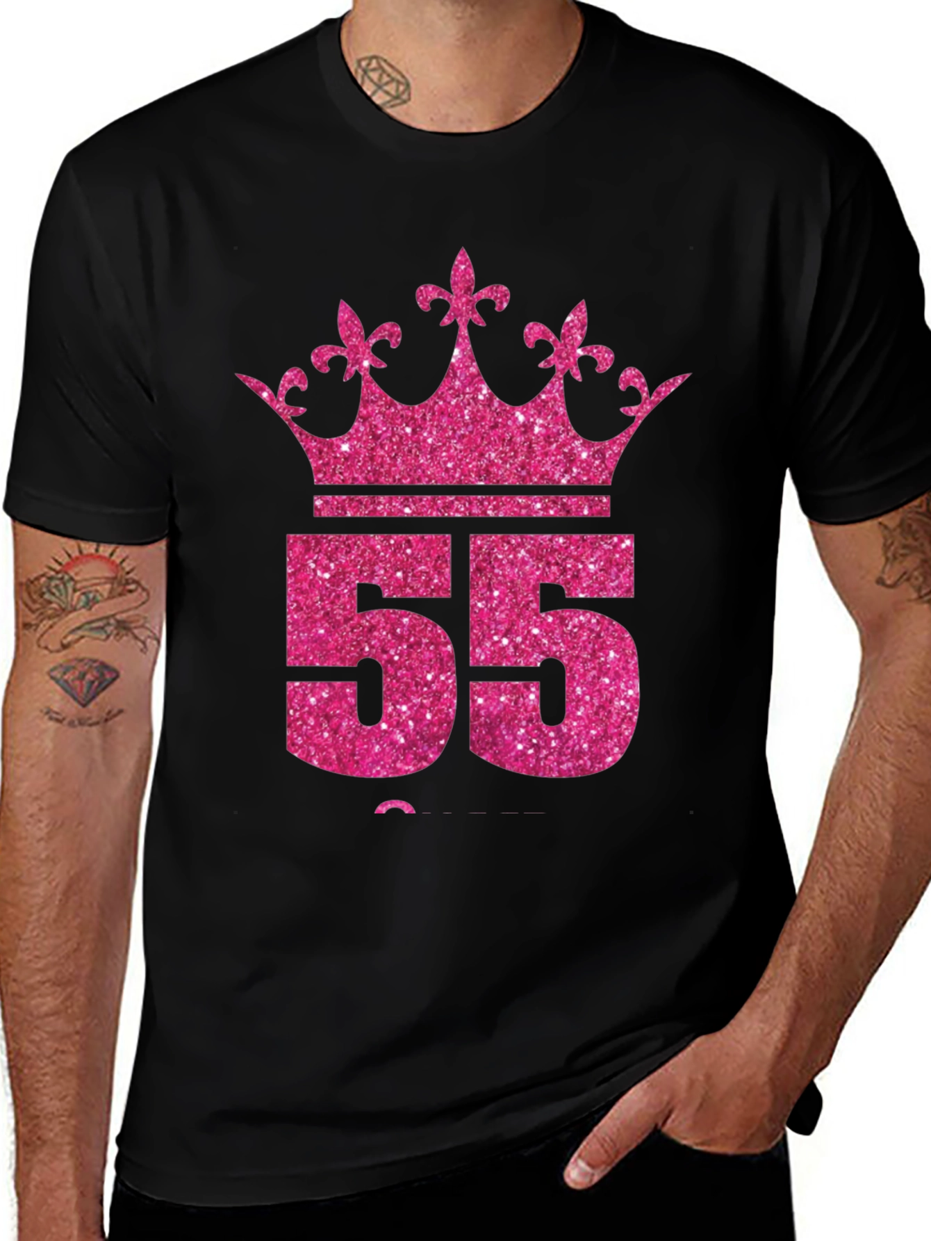 Queen 55th Birthday T-Shirt - Pink Glitter