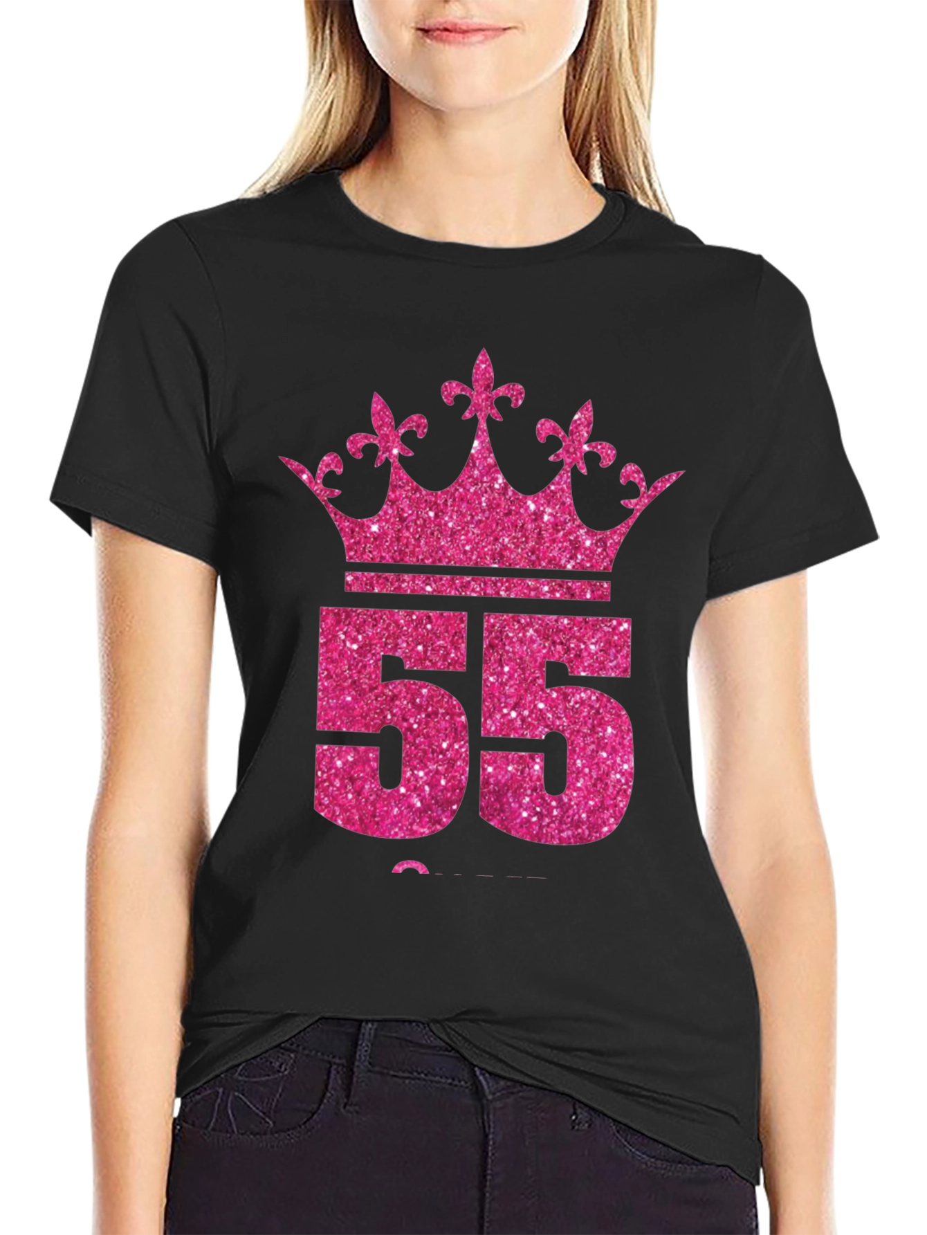 Queen 55th Birthday T-Shirt - Pink Glitter