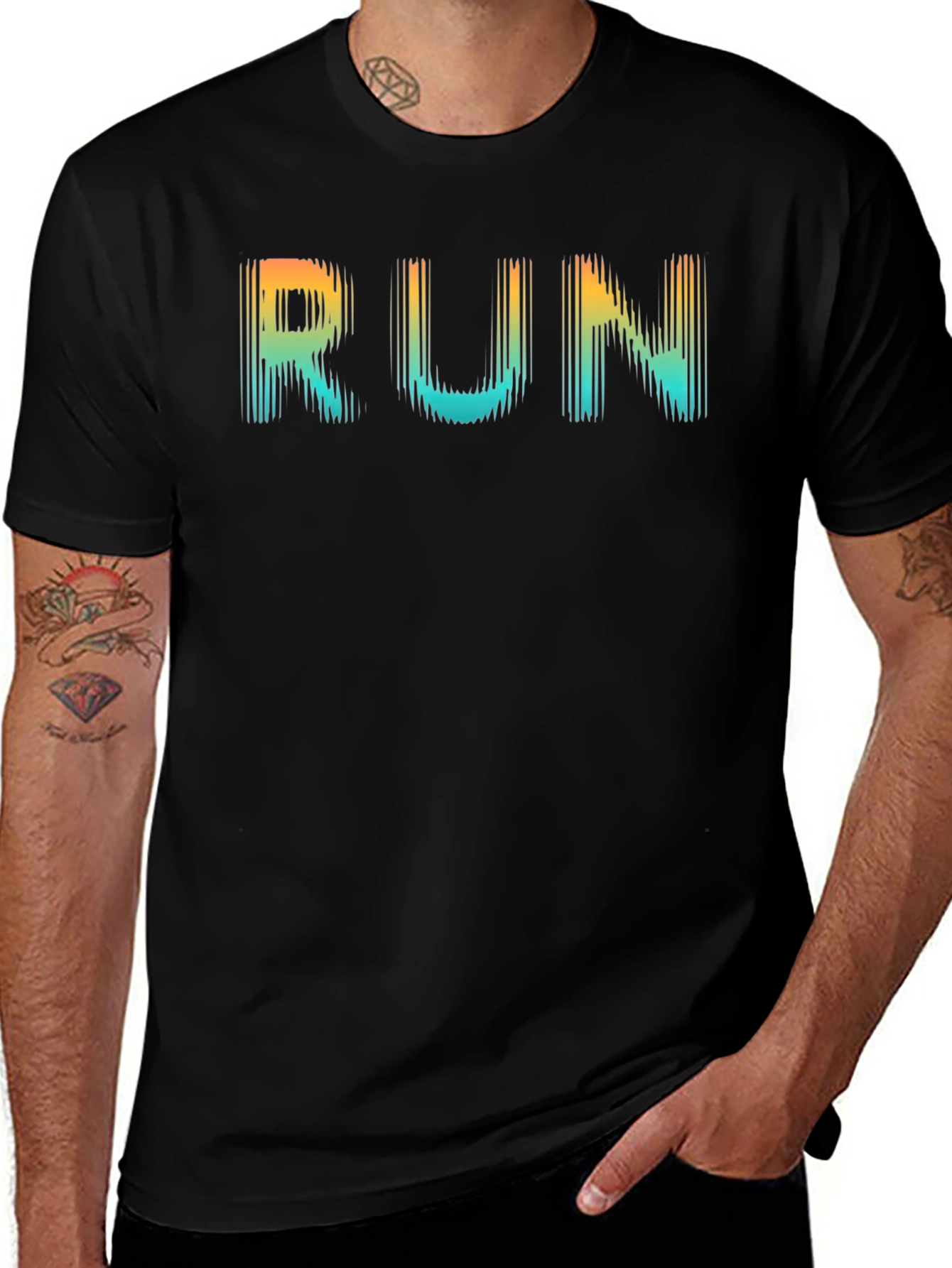Mens Black RUN Graphic T-Shirt