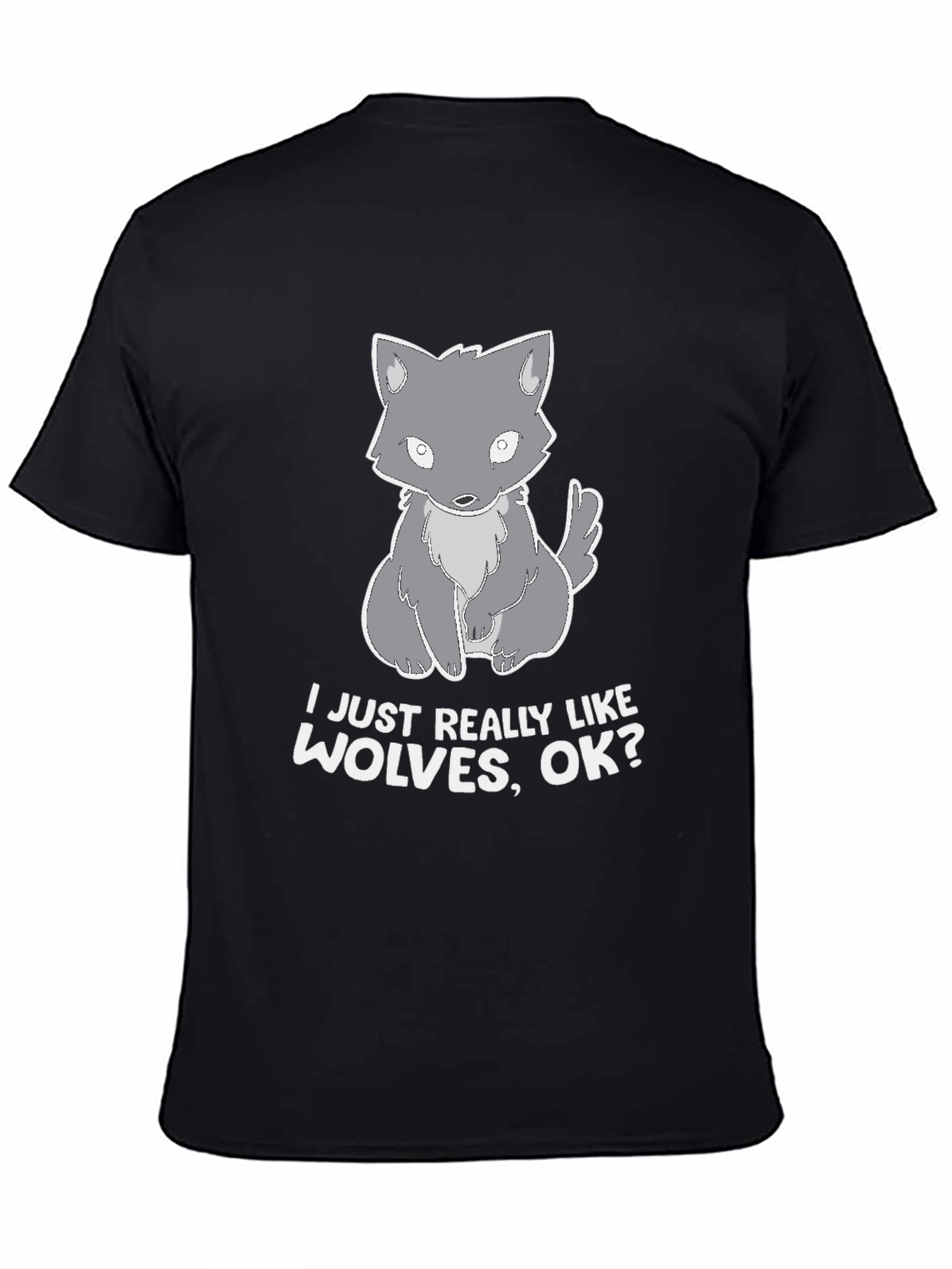 I Like Wolves Black T-Shirt Cute Wolf Design