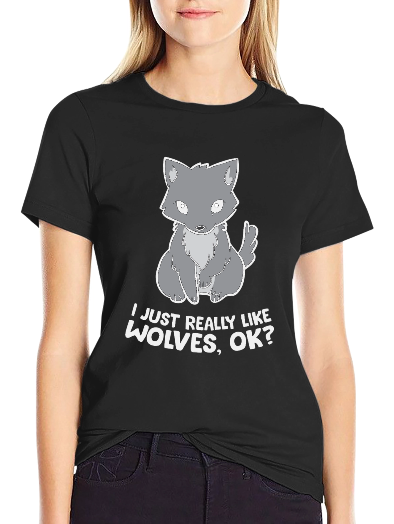 I Like Wolves Black T-Shirt Cute Wolf Design