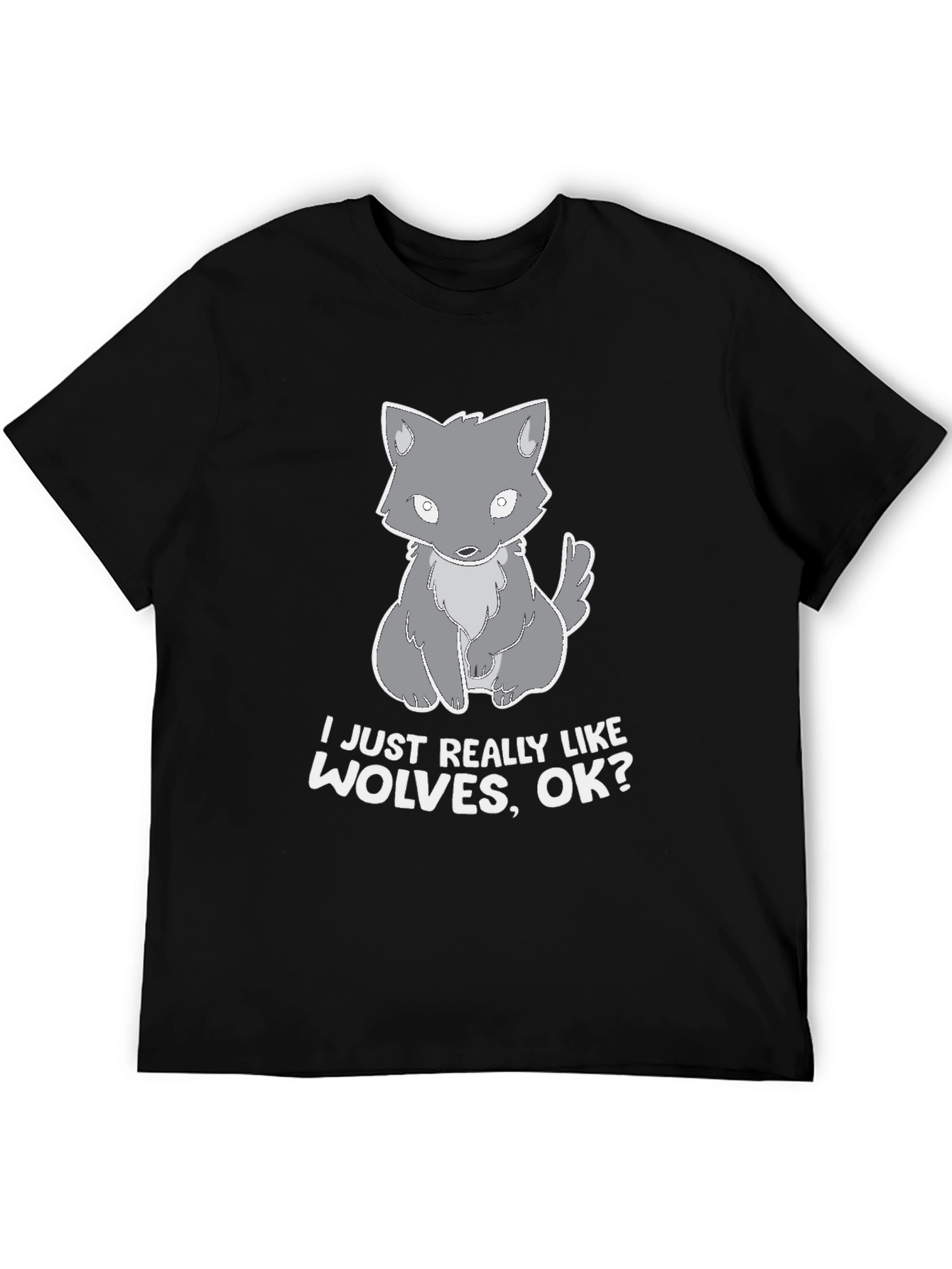 I Like Wolves Black T-Shirt Cute Wolf Design