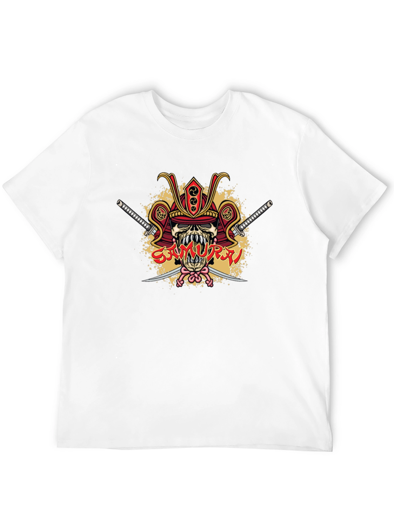 Samurai Skull Graphic Tee - Black Cotton T-Shirt