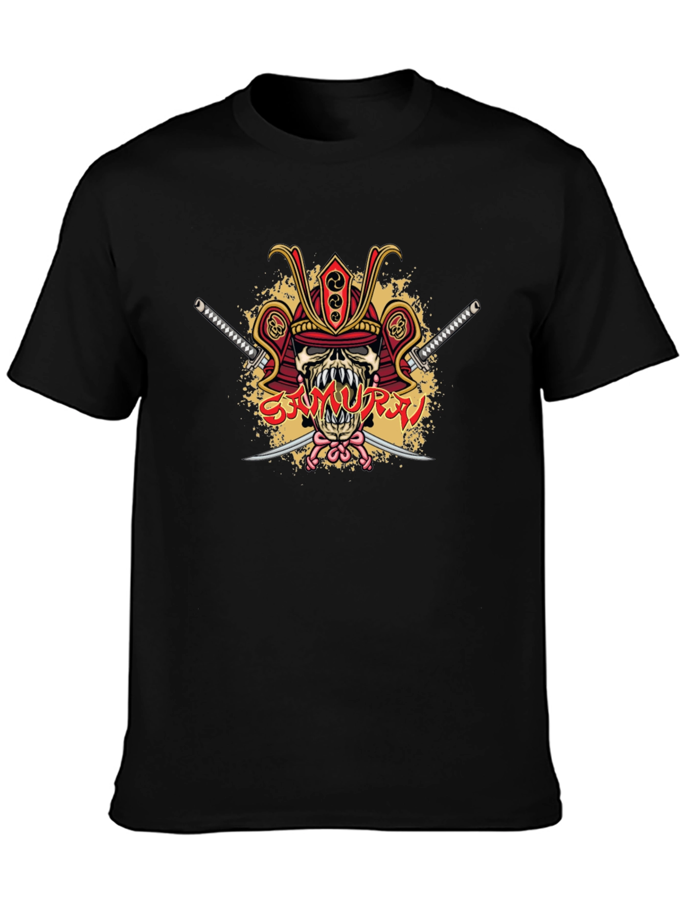 Samurai Skull Graphic Tee - Black Cotton T-Shirt