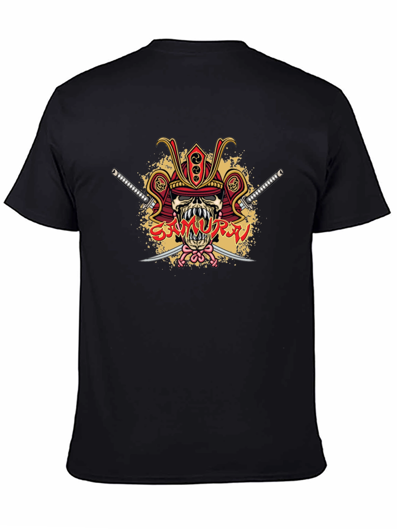 Samurai Skull Graphic Tee - Black Cotton T-Shirt