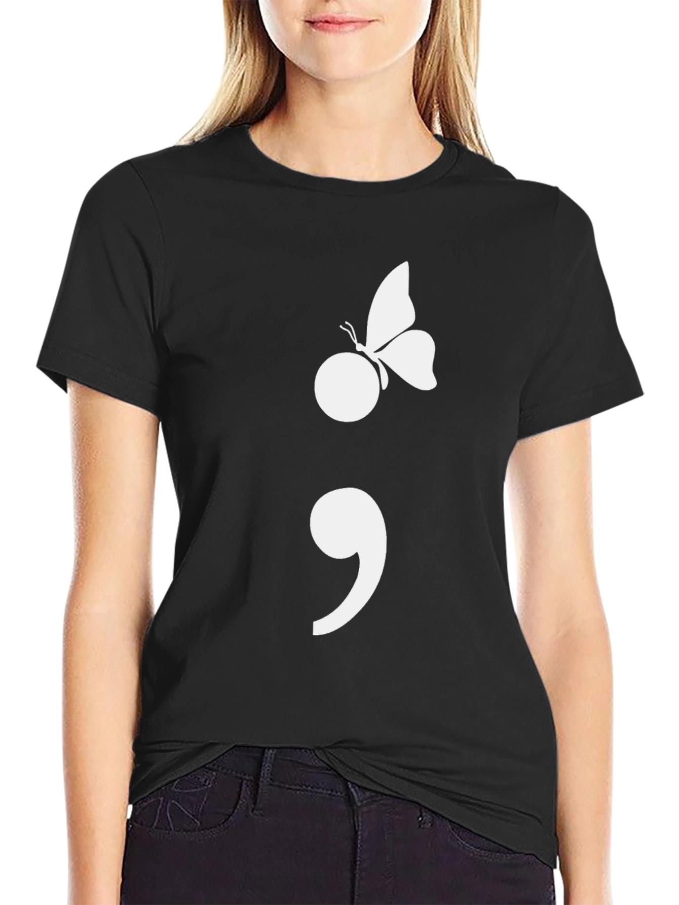 Semicolon Butterfly Graphic Tee - Black Cotton