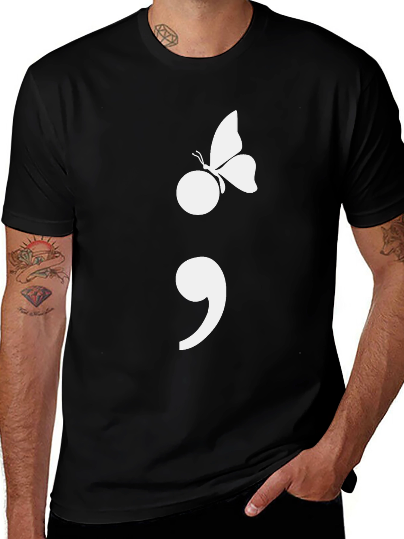 Semicolon Butterfly Graphic Tee - Black Cotton