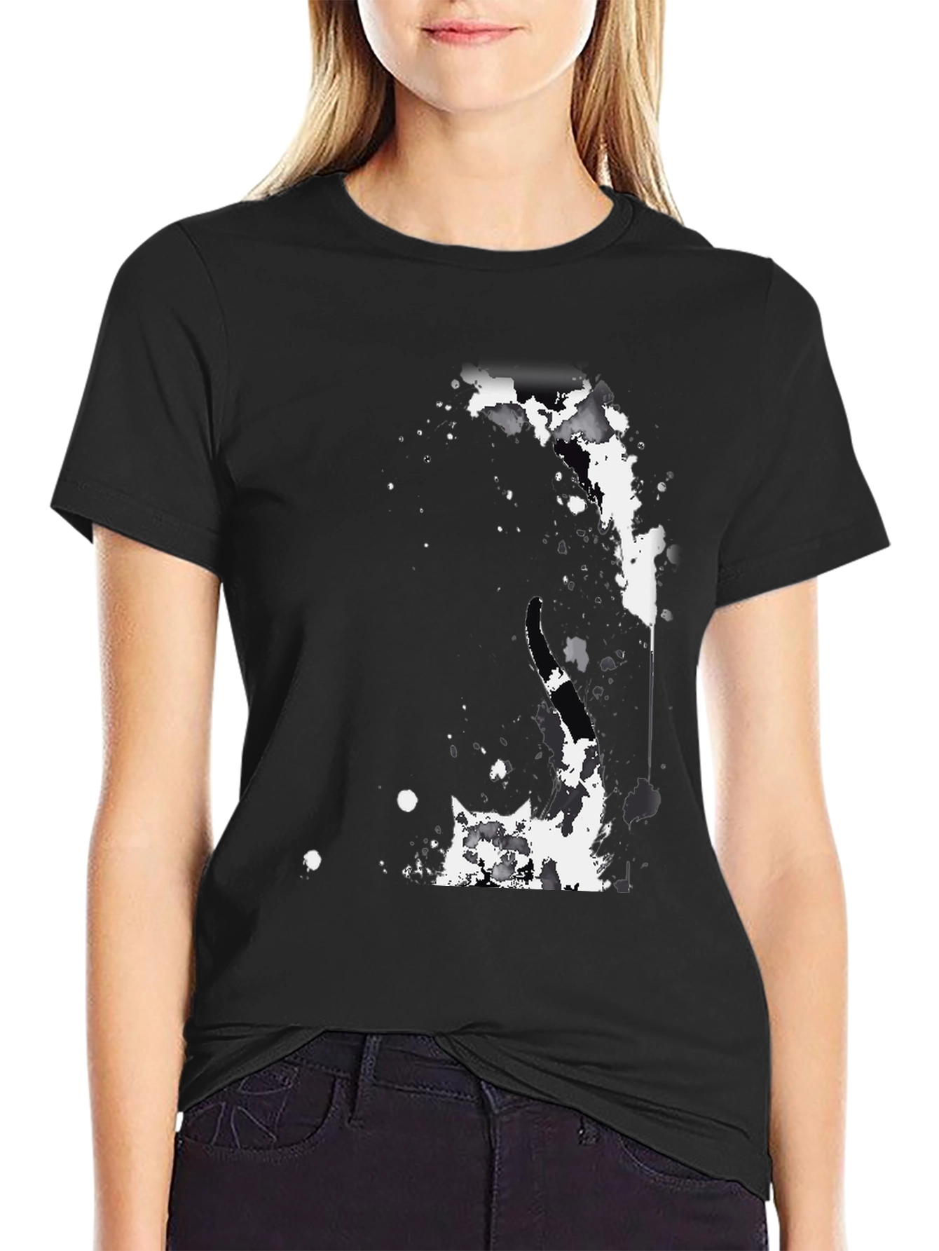 Abstract Splatter Graphic Black T-Shirt
