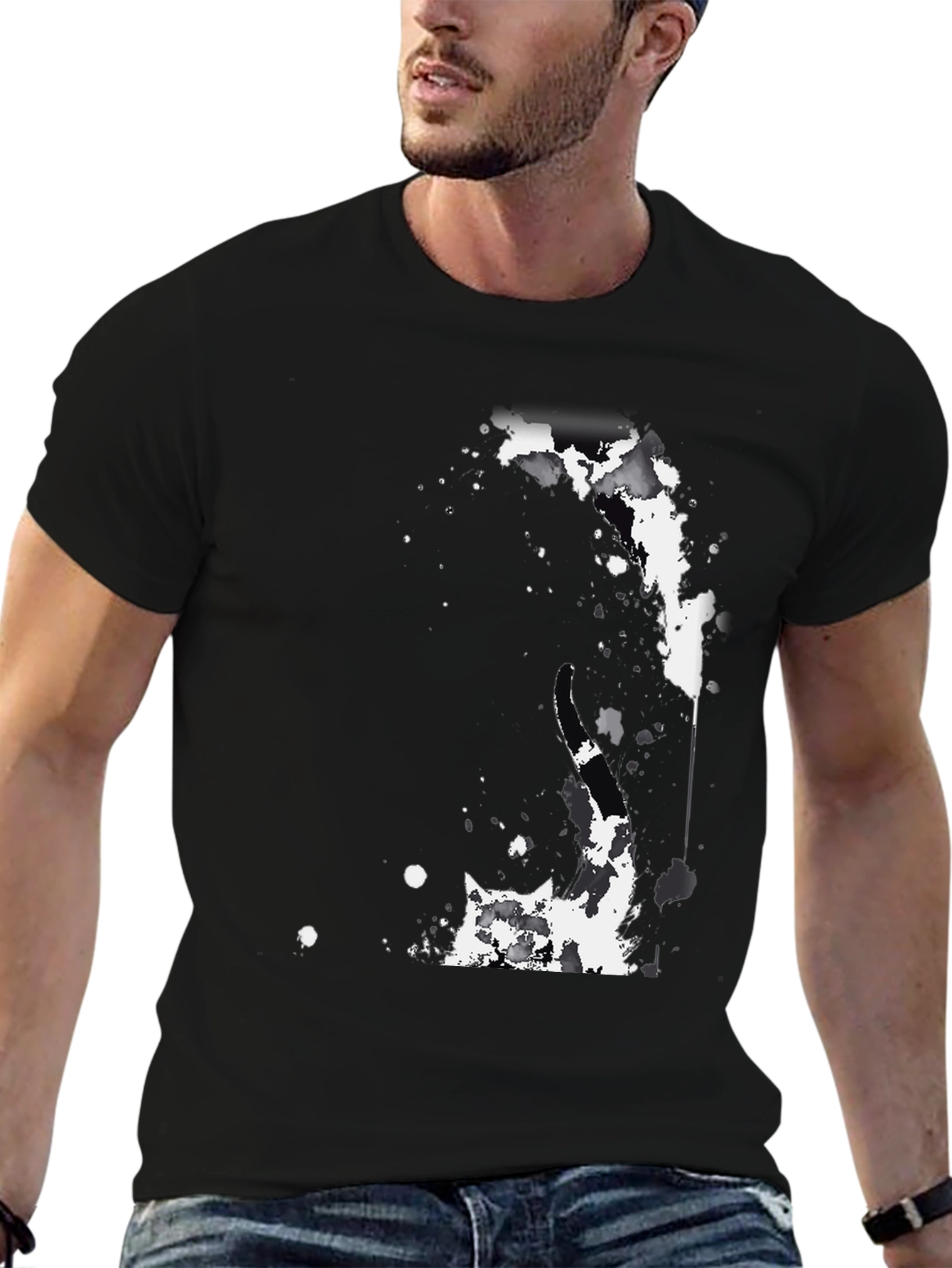 Abstract Splatter Graphic Black T-Shirt