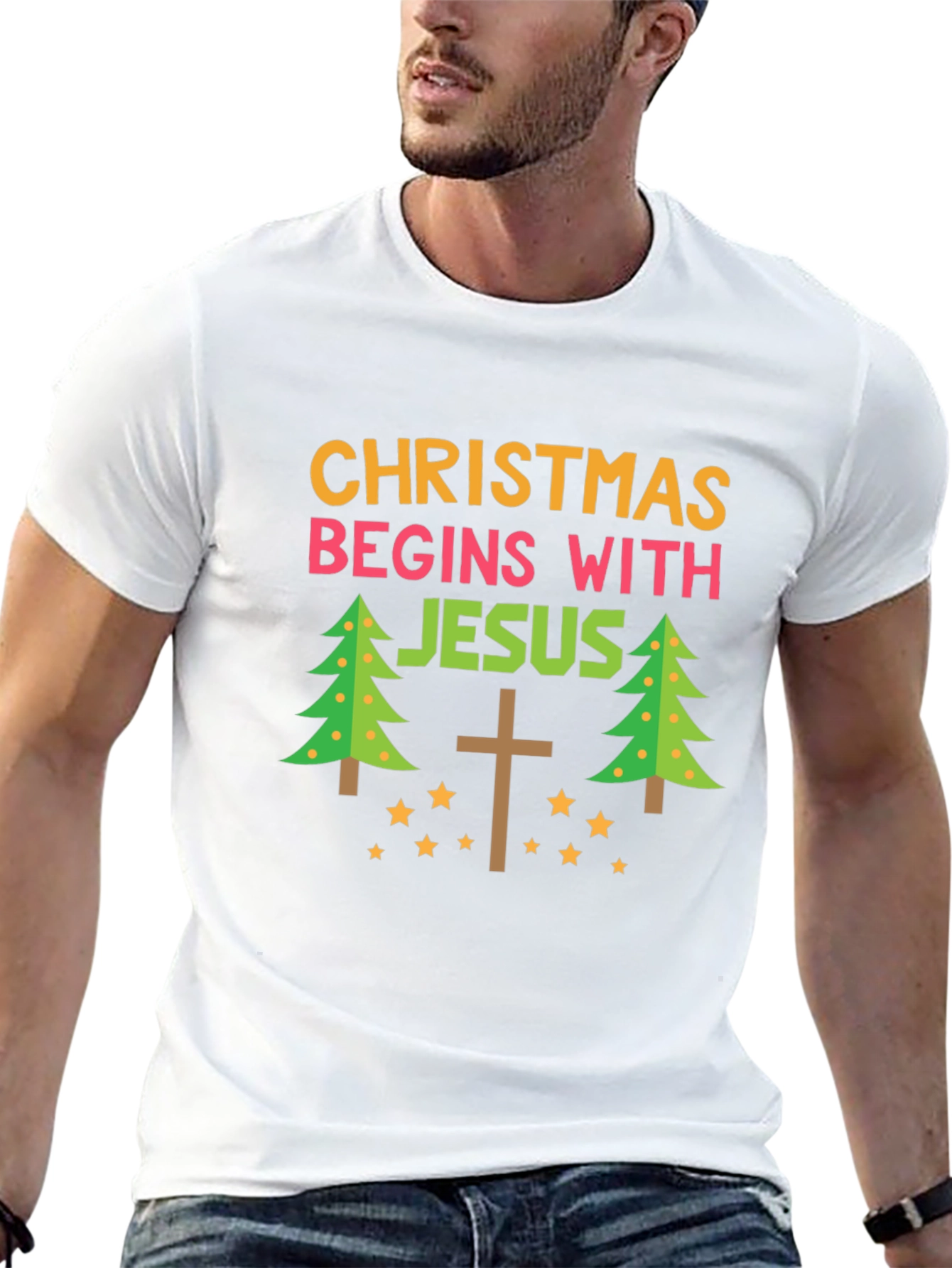 Christmas Begins With Jesus Black T-Shirt