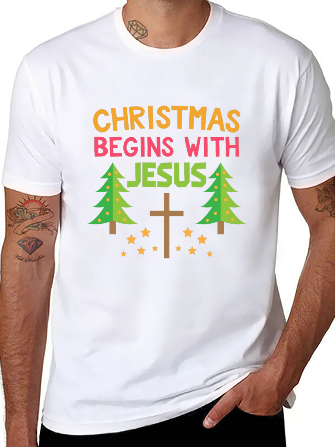 Christmas Begins With Jesus Black T-Shirt
