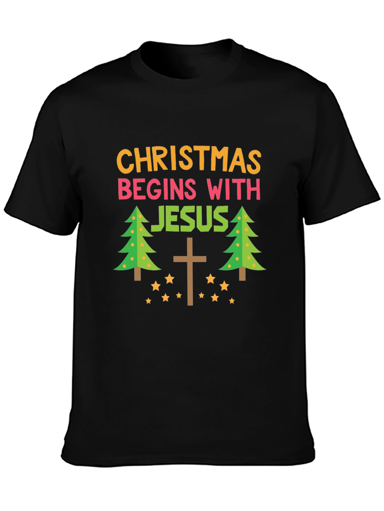 Christmas Begins With Jesus Black T-Shirt