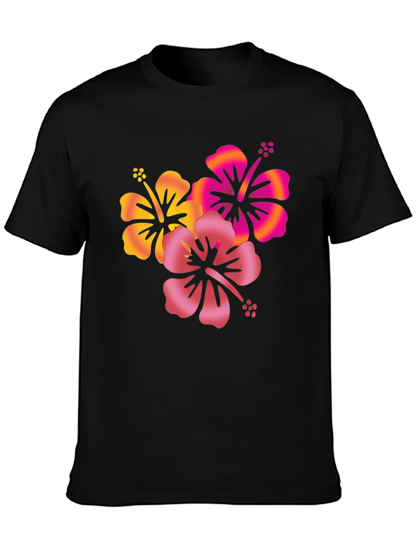 Tropical Hibiscus Flower Graphic Tee - Black
