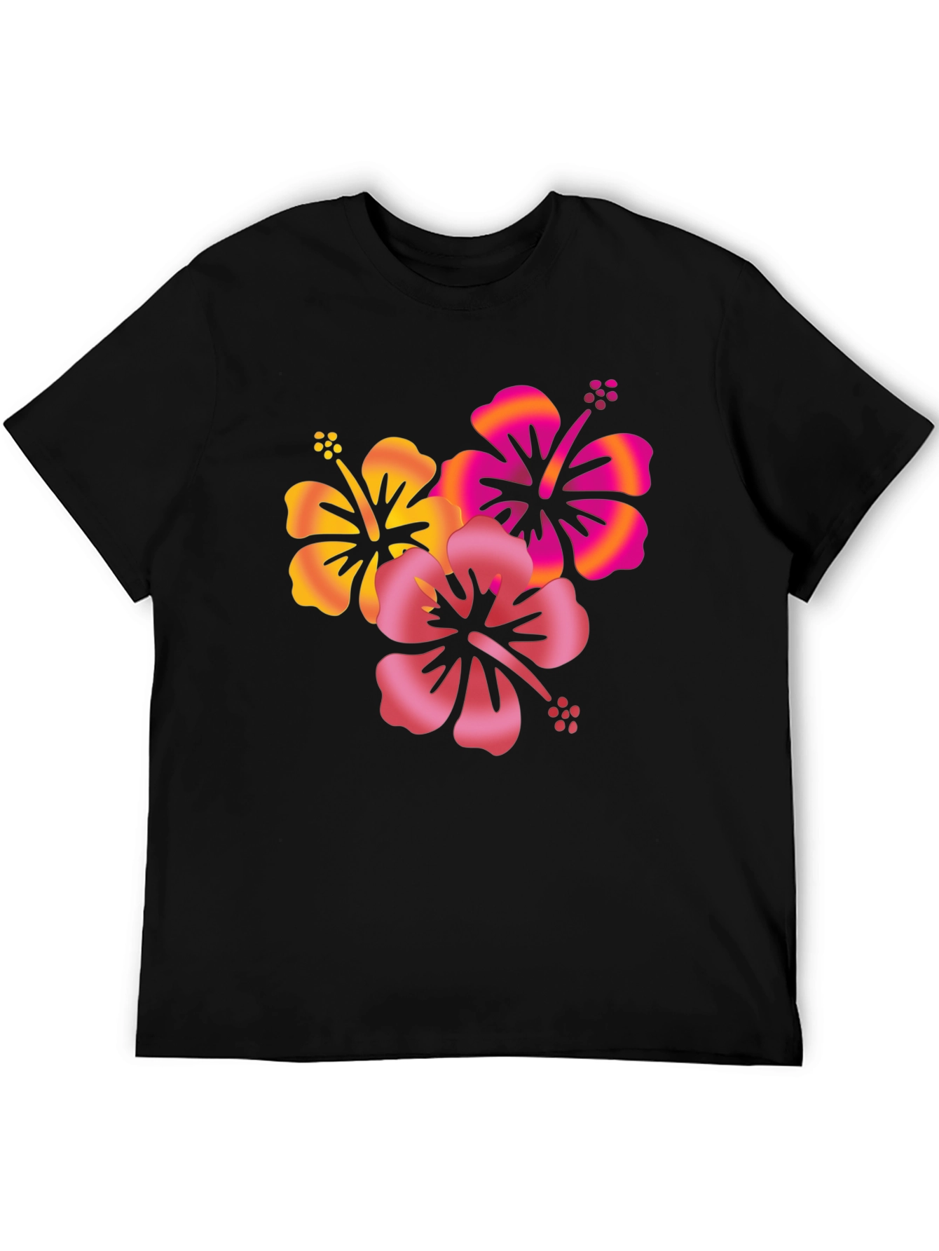 Tropical Hibiscus Flower Graphic Tee - Black
