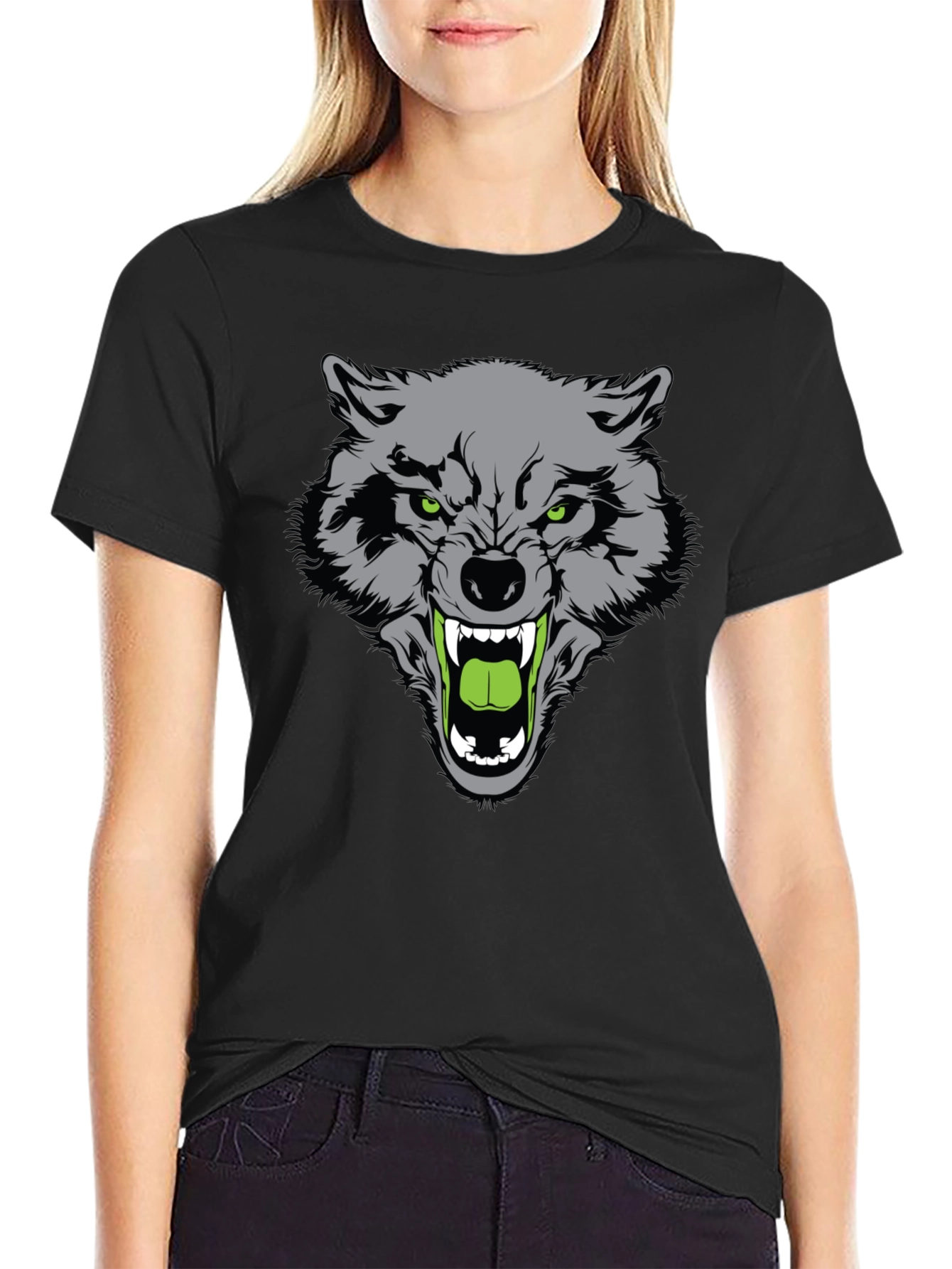 Mens Black Wolf Graphic T-Shirt