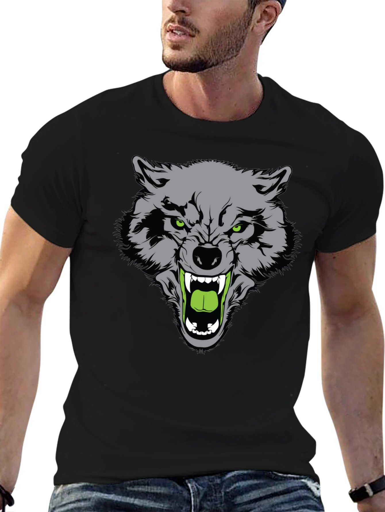 Mens Black Wolf Graphic T-Shirt