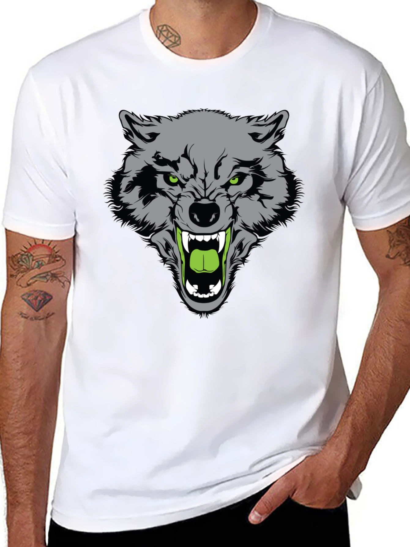 Mens Black Wolf Graphic T-Shirt