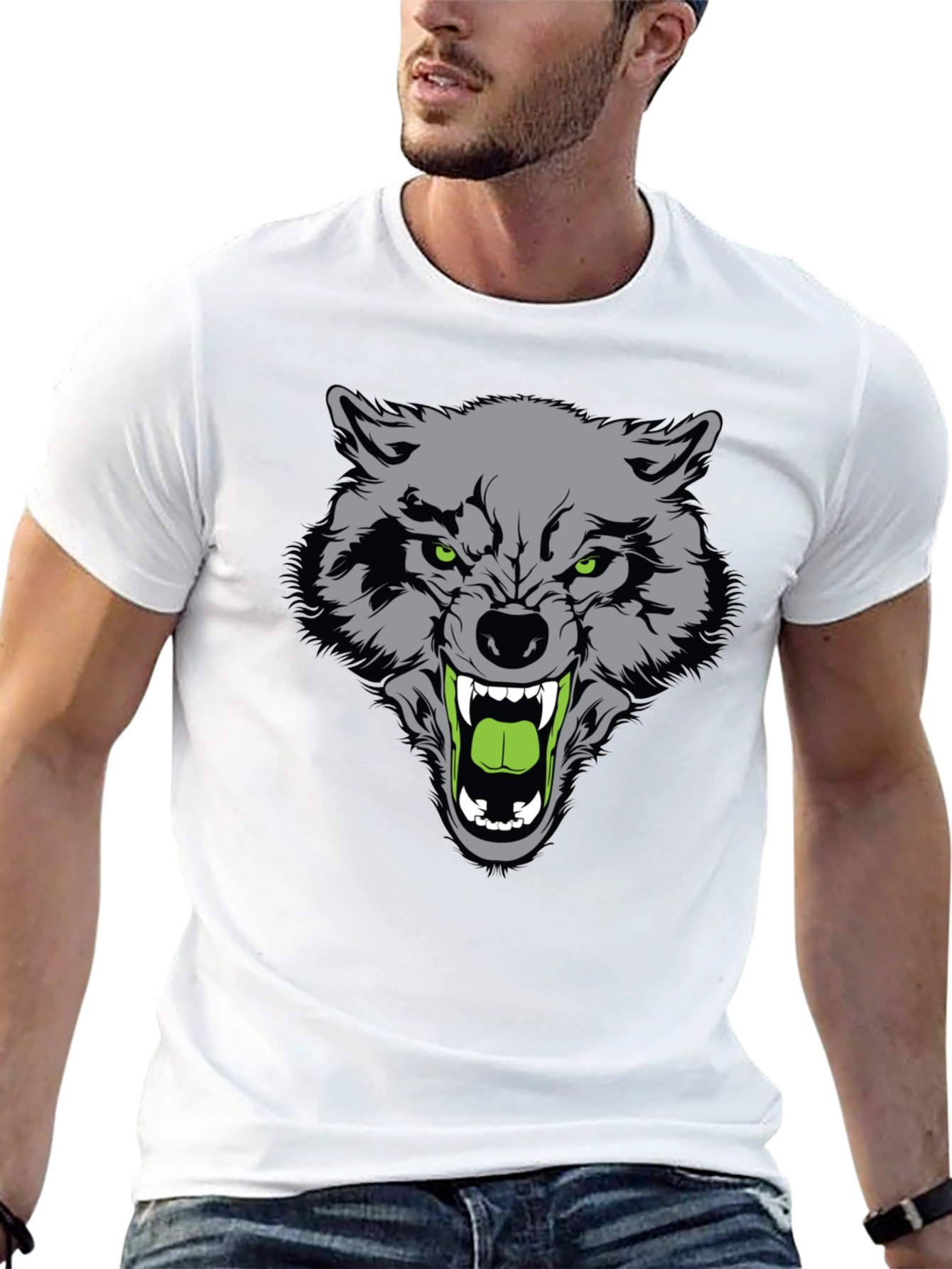 Mens Black Wolf Graphic T-Shirt