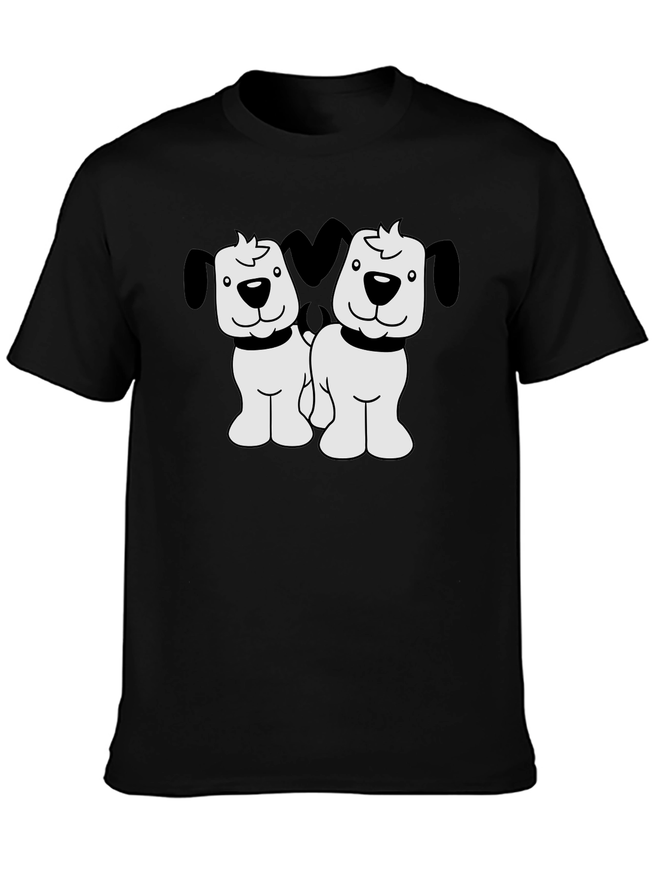 Cute Two Dog Cartoon Black T-Shirt