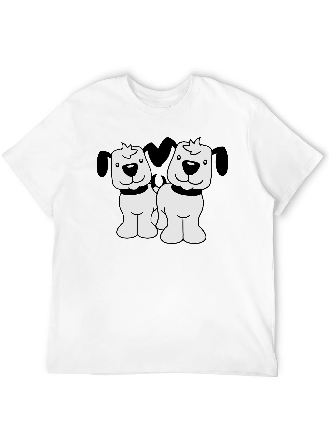 Cute Two Dog Cartoon Black T-Shirt