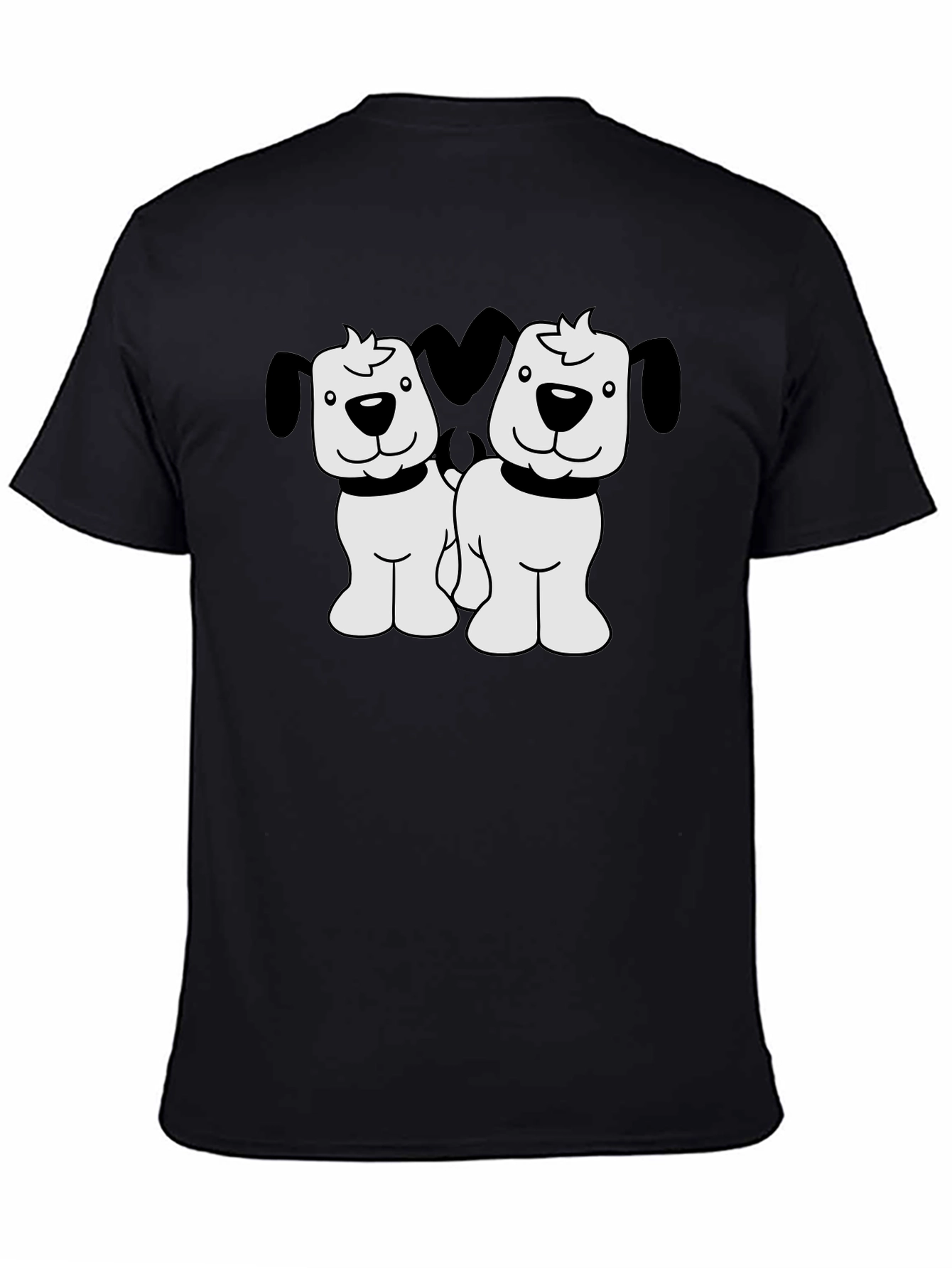 Cute Two Dog Cartoon Black T-Shirt