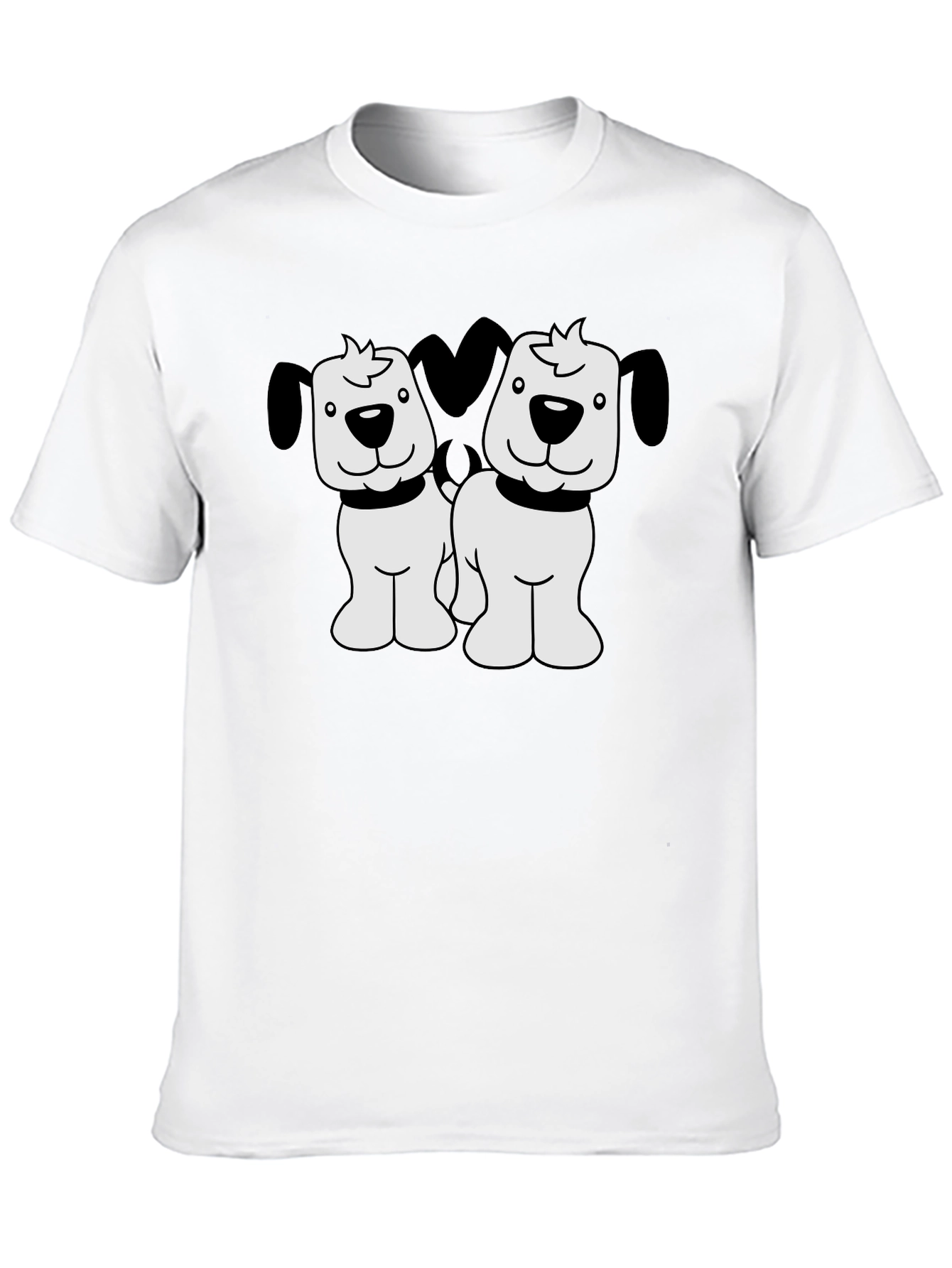 Cute Two Dog Cartoon Black T-Shirt