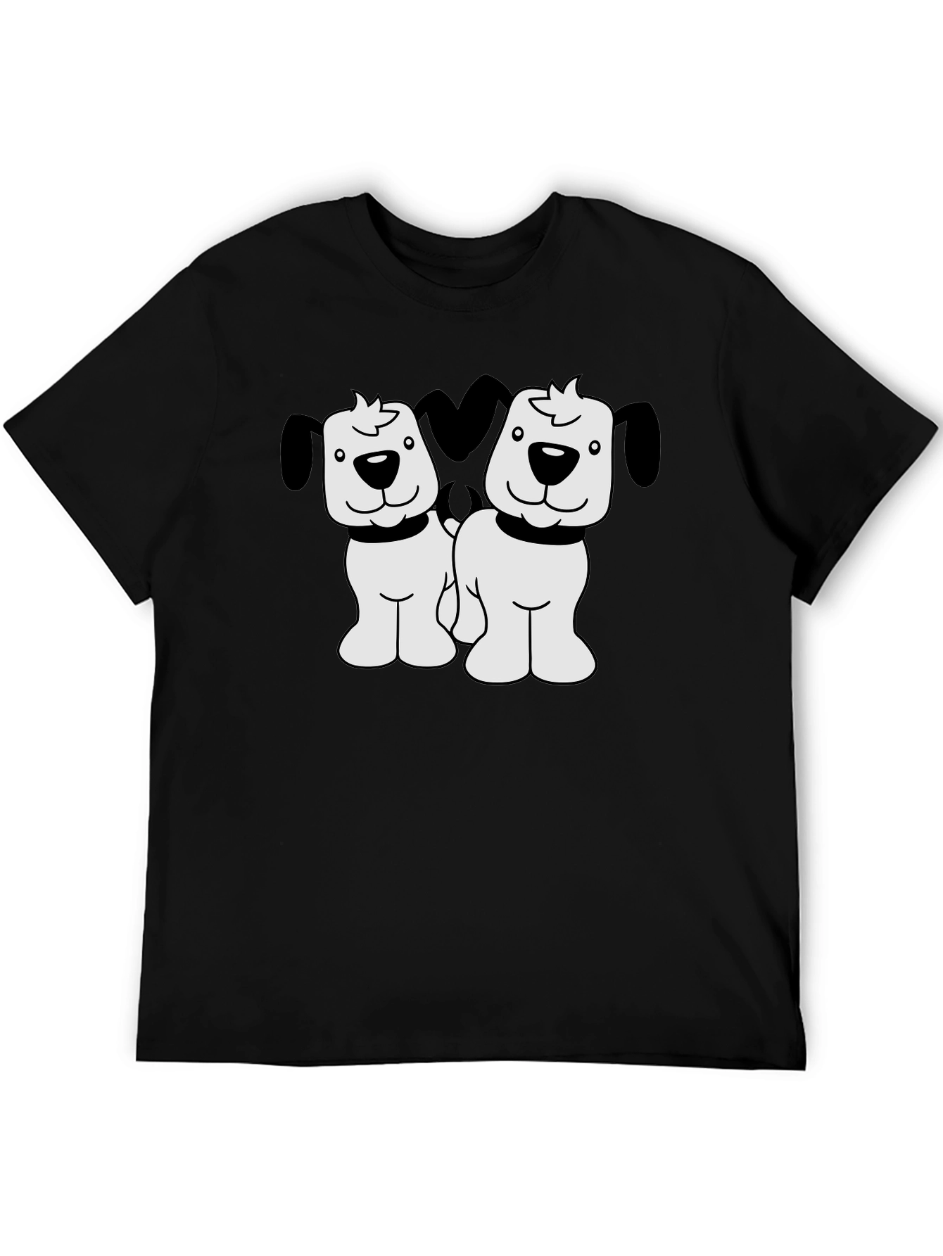 Cute Two Dog Cartoon Black T-Shirt