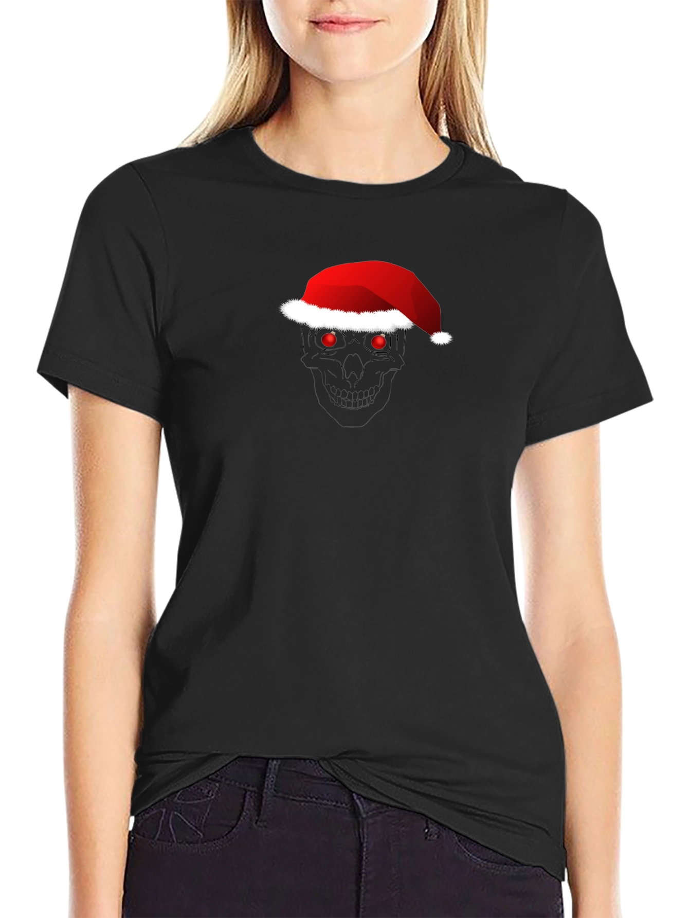 Skull Santa Hat T-Shirt - Festive Holiday Apparel