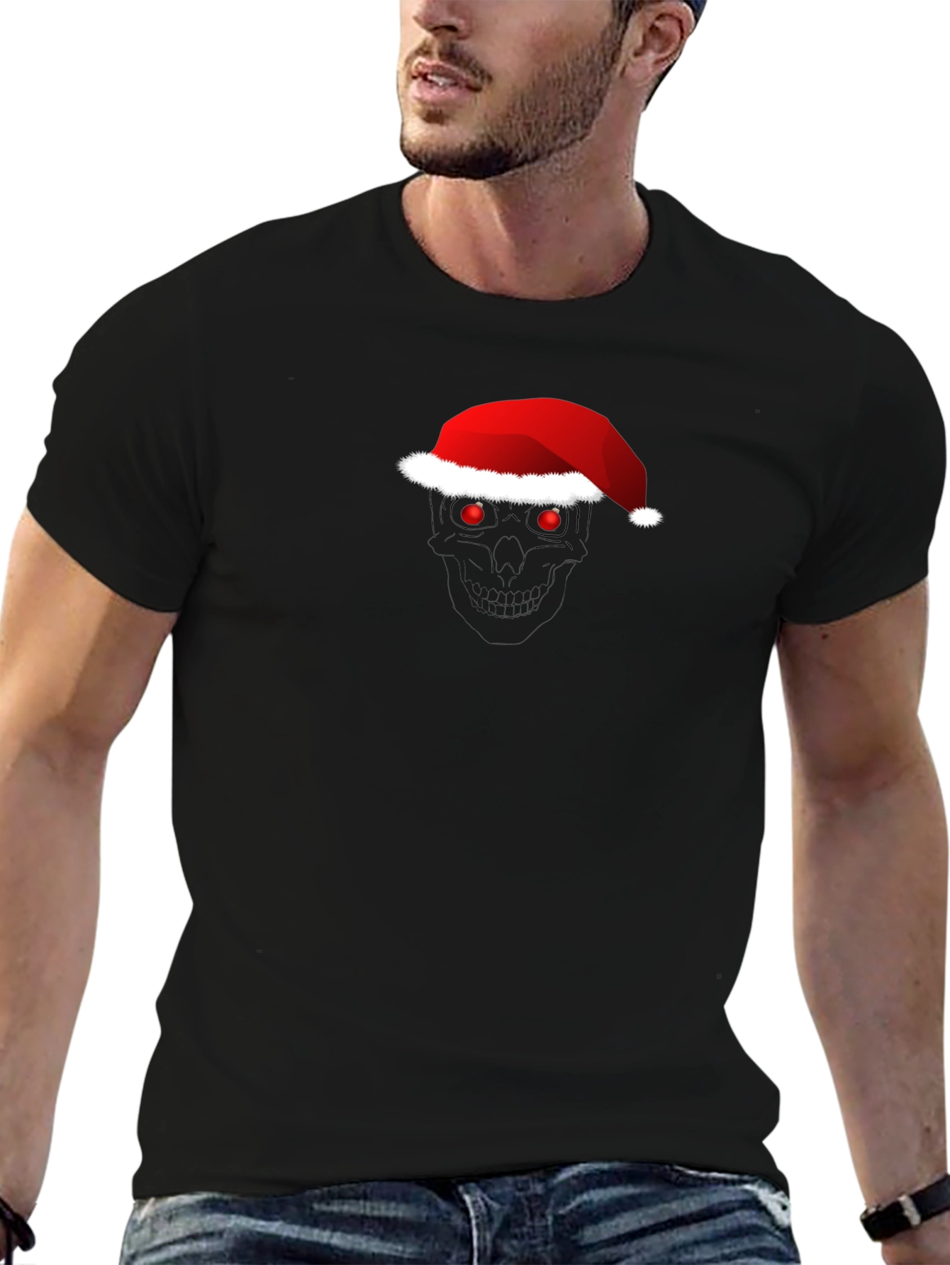 Skull Santa Hat T-Shirt - Festive Holiday Apparel