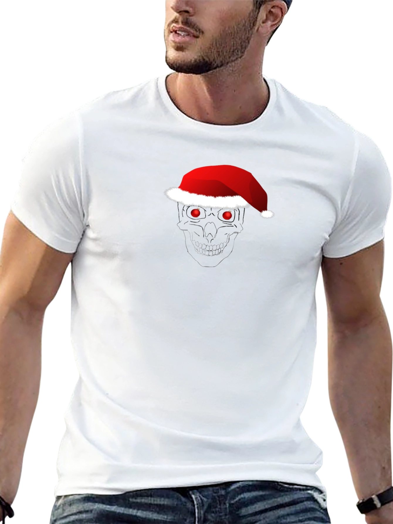 Skull Santa Hat T-Shirt - Festive Holiday Apparel