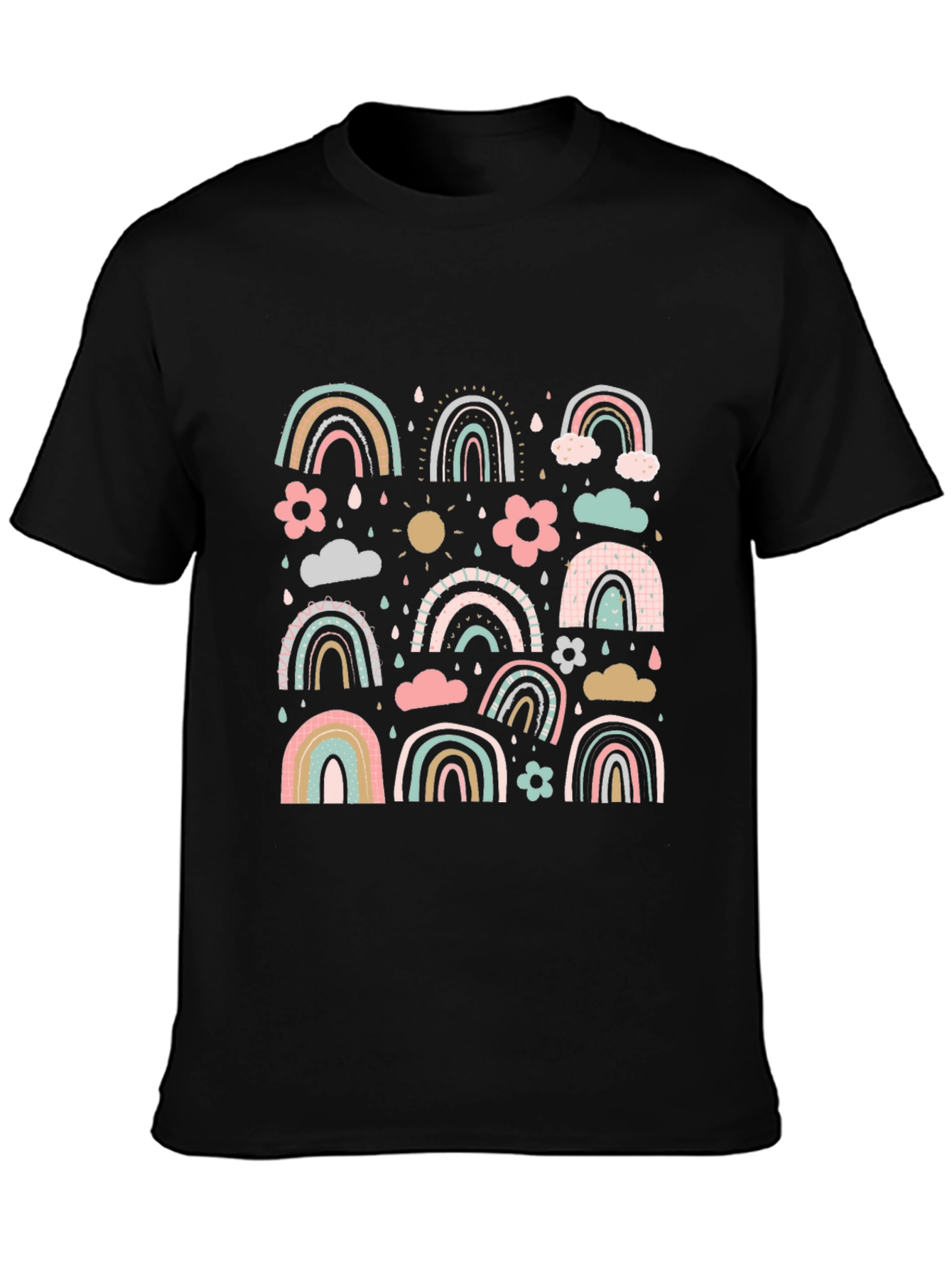 Pastel Rainbow Pattern Black T-Shirt