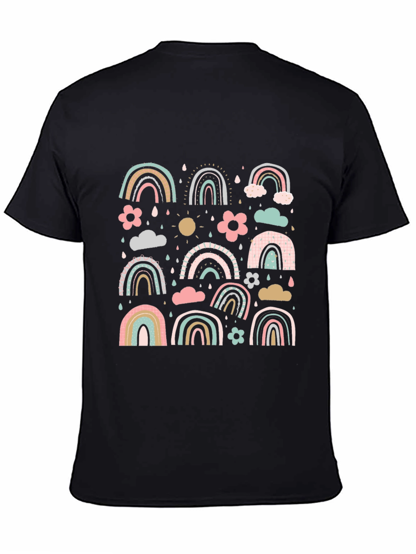 Pastel Rainbow Pattern Black T-Shirt