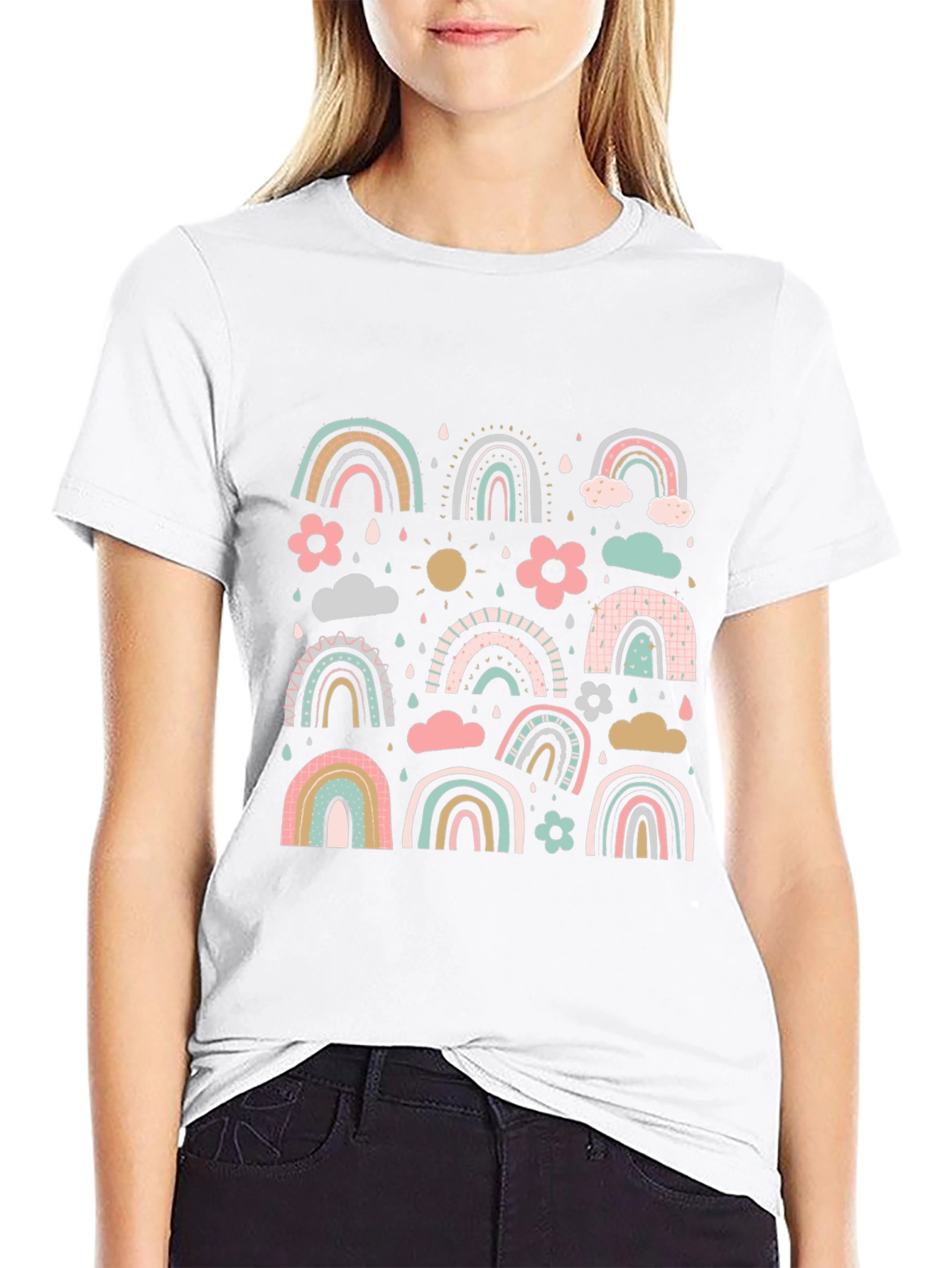 Pastel Rainbow Pattern Black T-Shirt