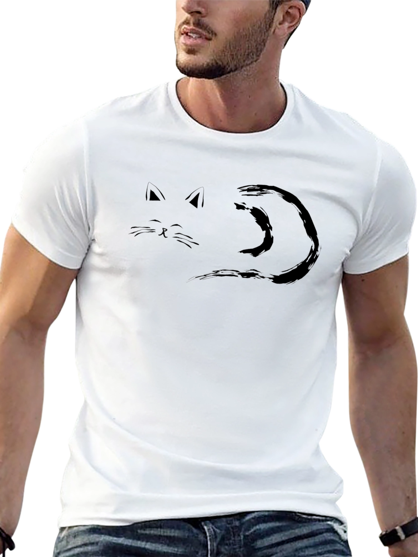 Minimalist Cat Graphic Tee - Black T-Shirt