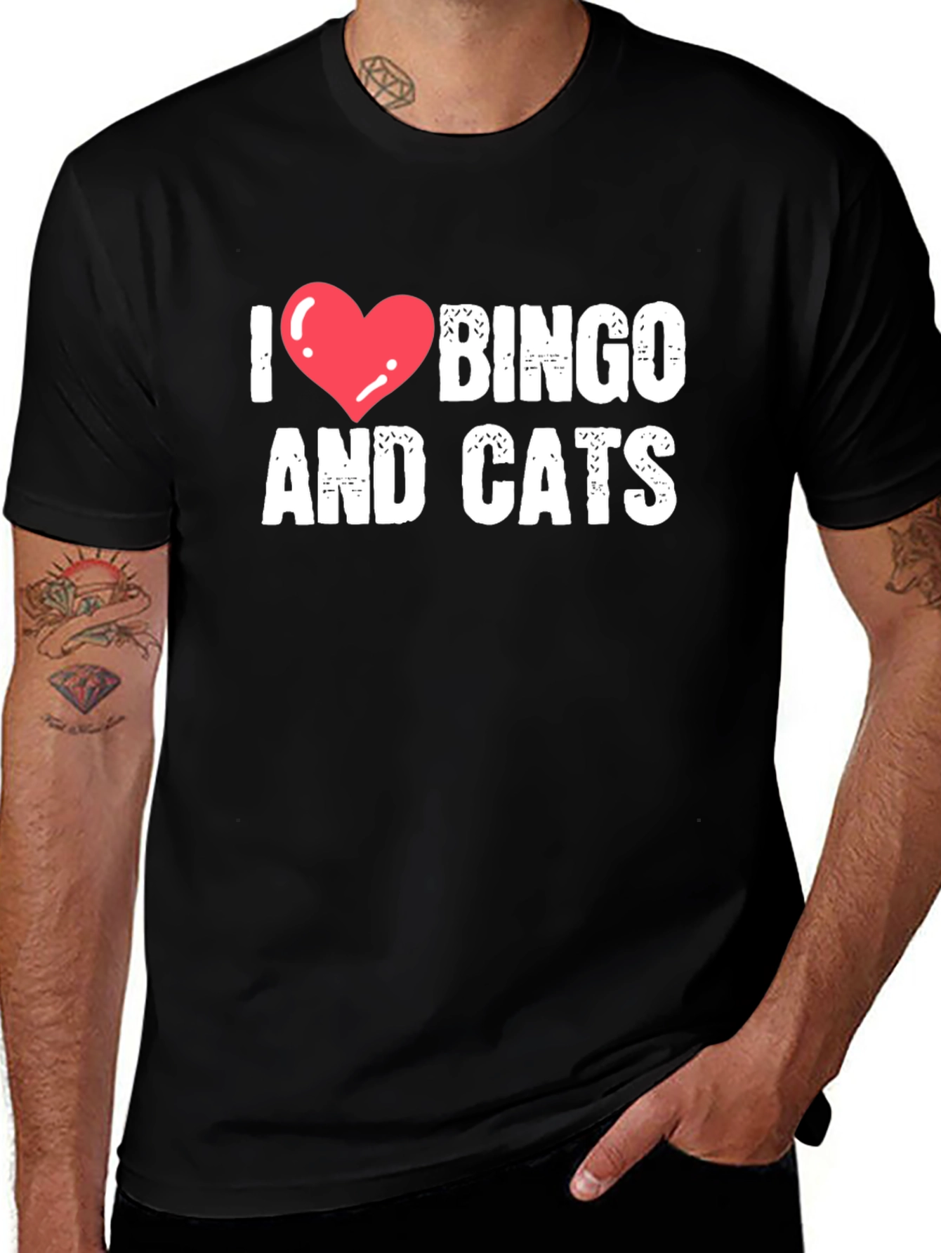 I Heart Bingo and Cats Black T-Shirt