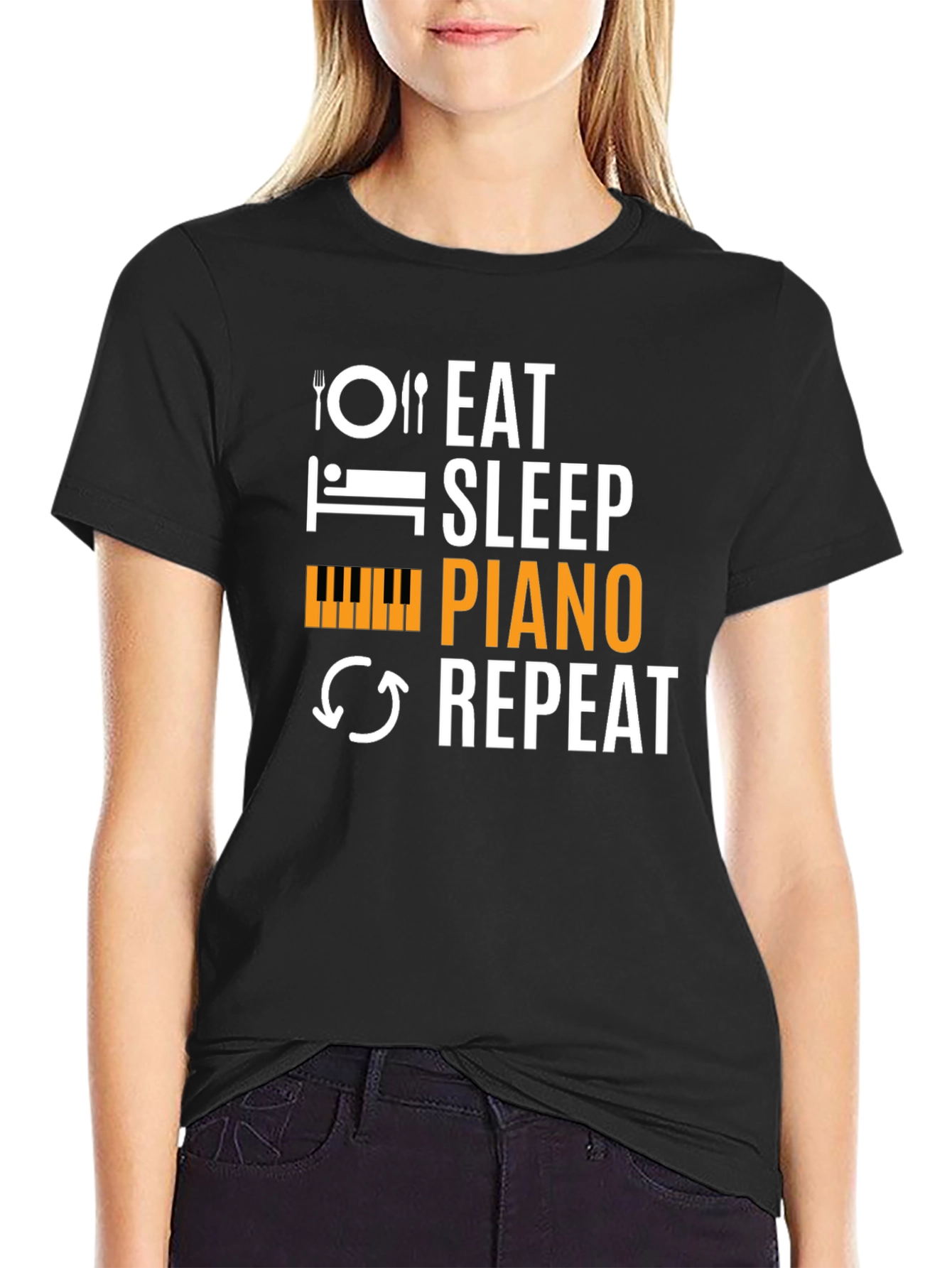 Eat Sleep Piano Repeat Black T-Shirt