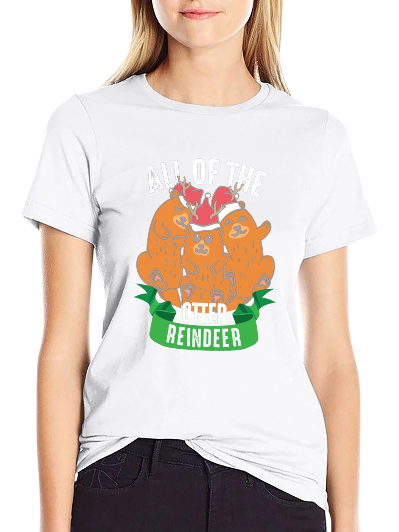 All of the Otter Reindeer Black T-Shirt