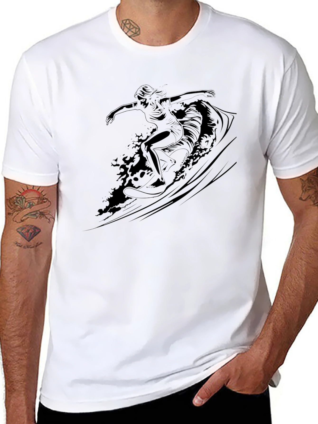 Surfer Graphic Tee - Black Cotton Blend