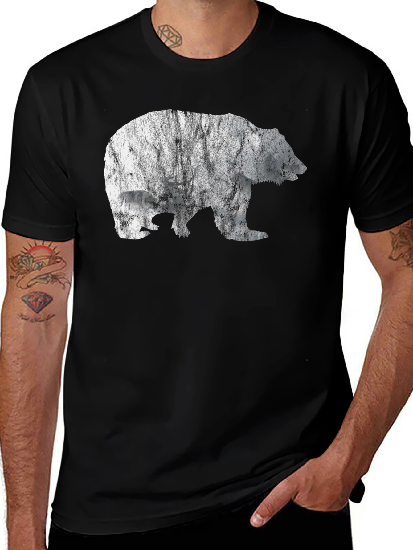 Bear Graphic Print Tee - Black