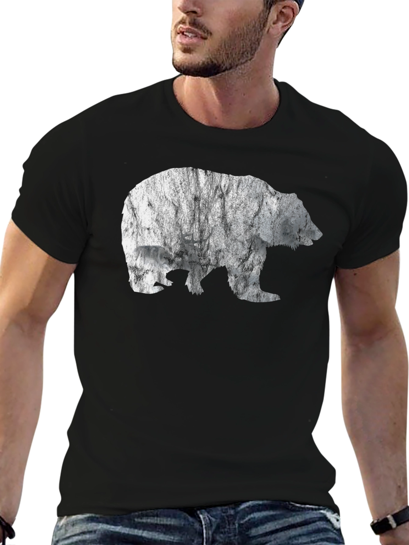 Bear Graphic Print Tee - Black