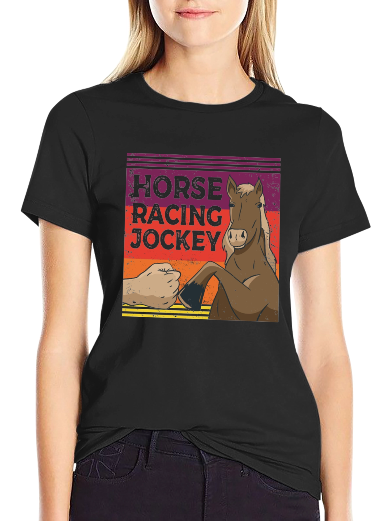 Horse Racing Jockey Fist Bump Graphic Tee
