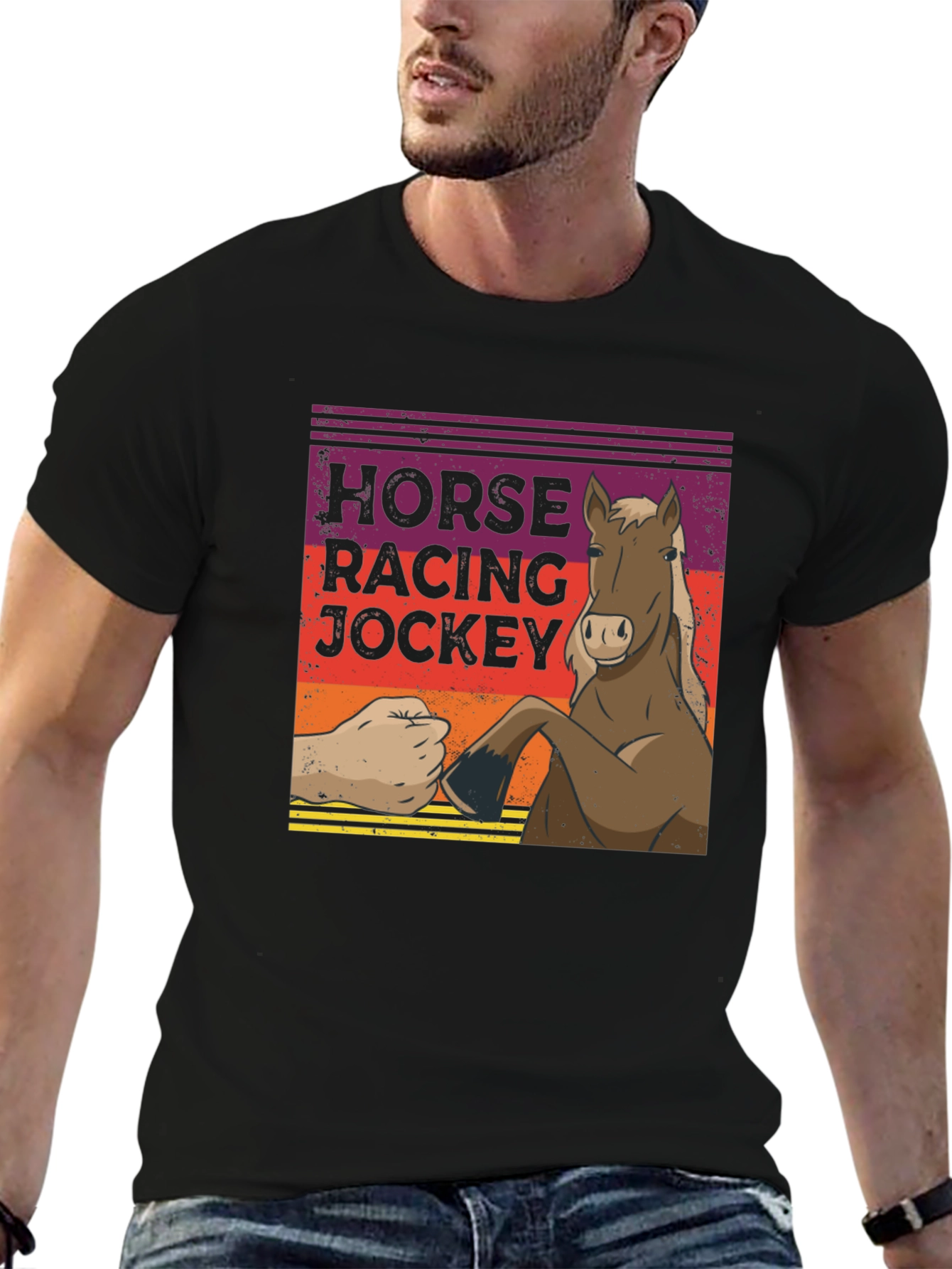 Horse Racing Jockey Fist Bump Graphic Tee