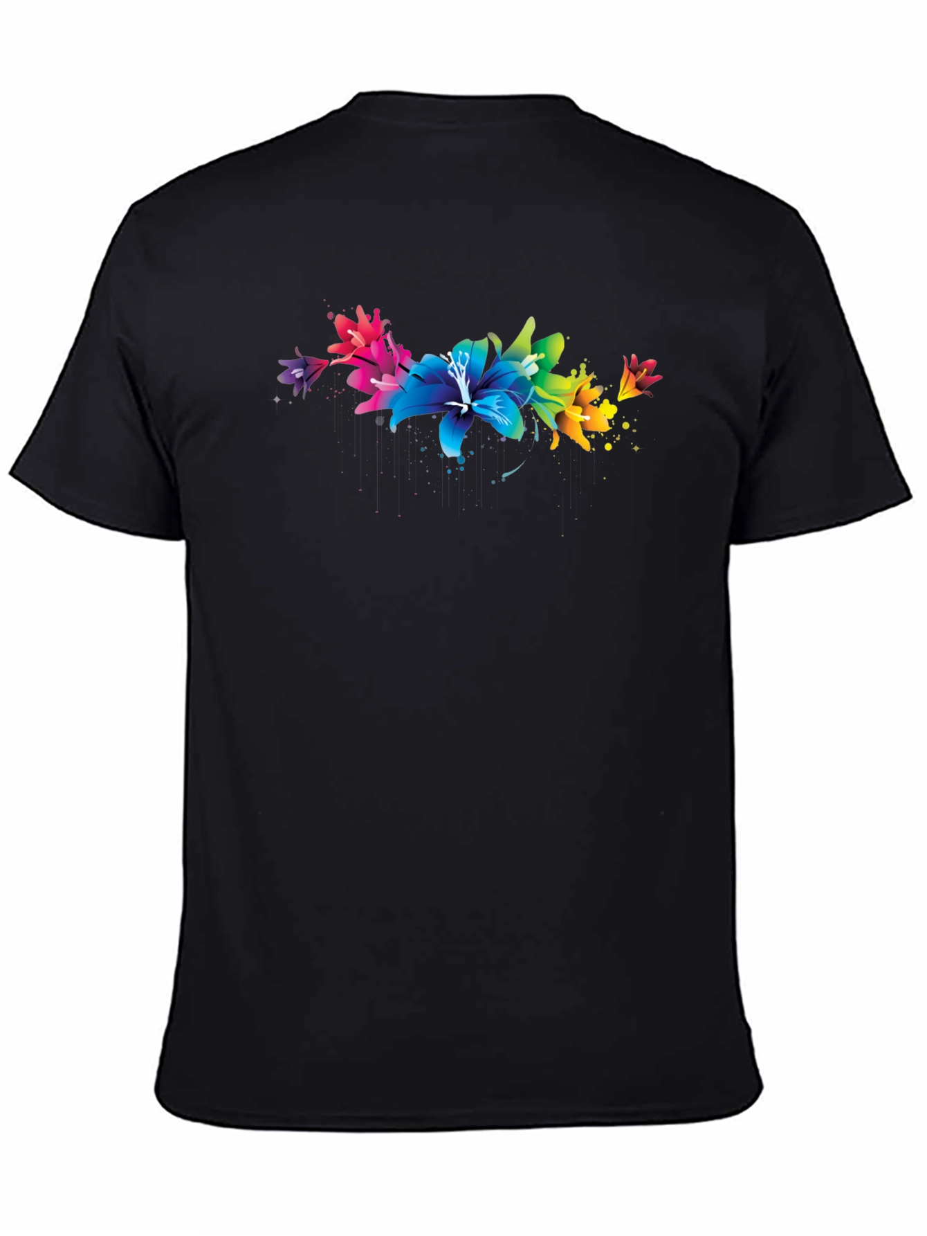 Rainbow Lily Graphic Print Black T-Shirt