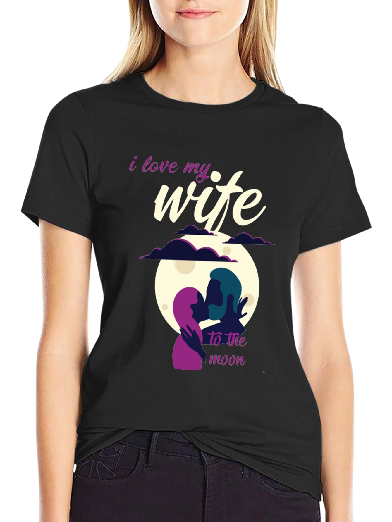 I Love My Wife to the Moon Black T-Shirt