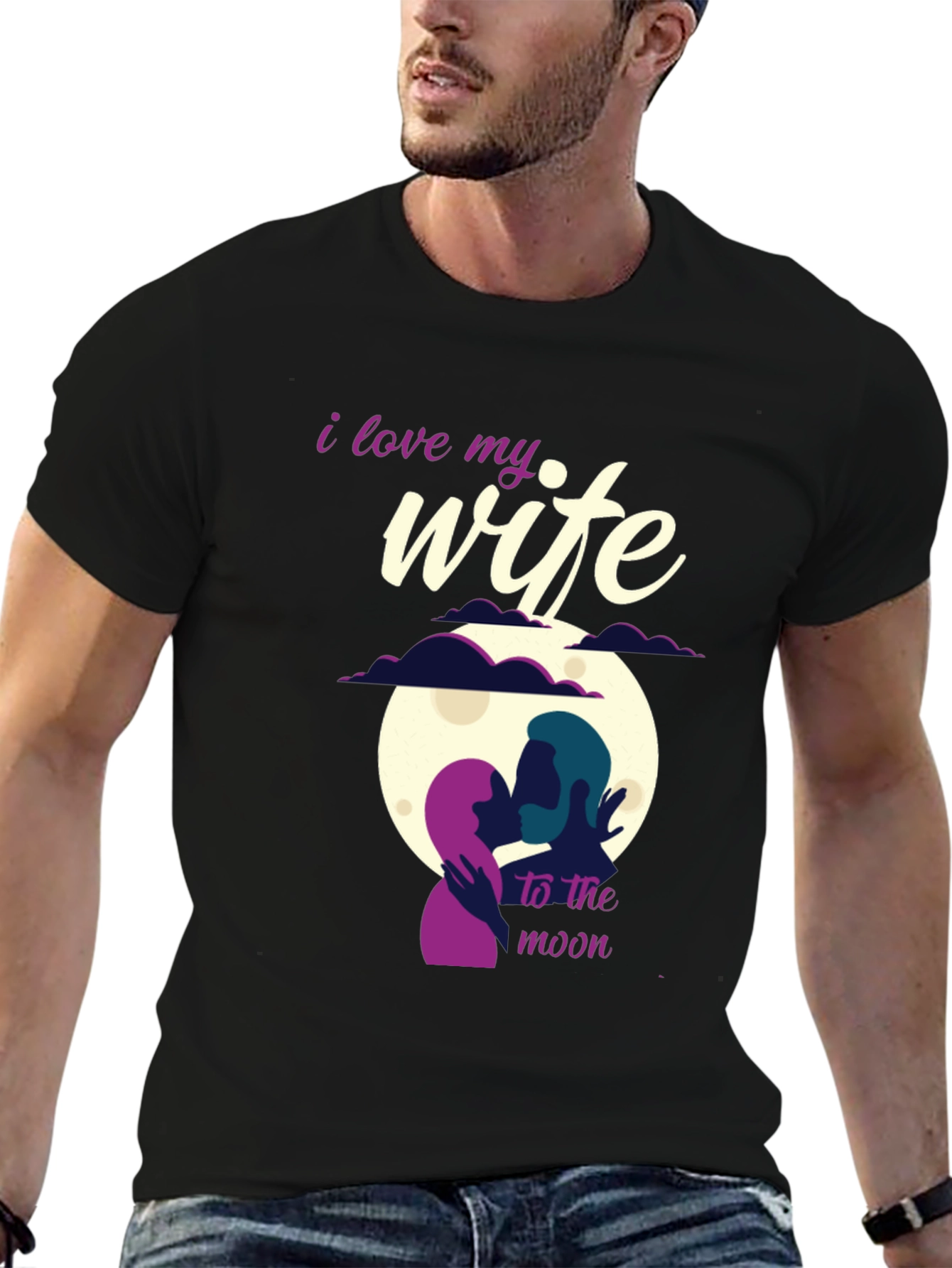 I Love My Wife to the Moon Black T-Shirt